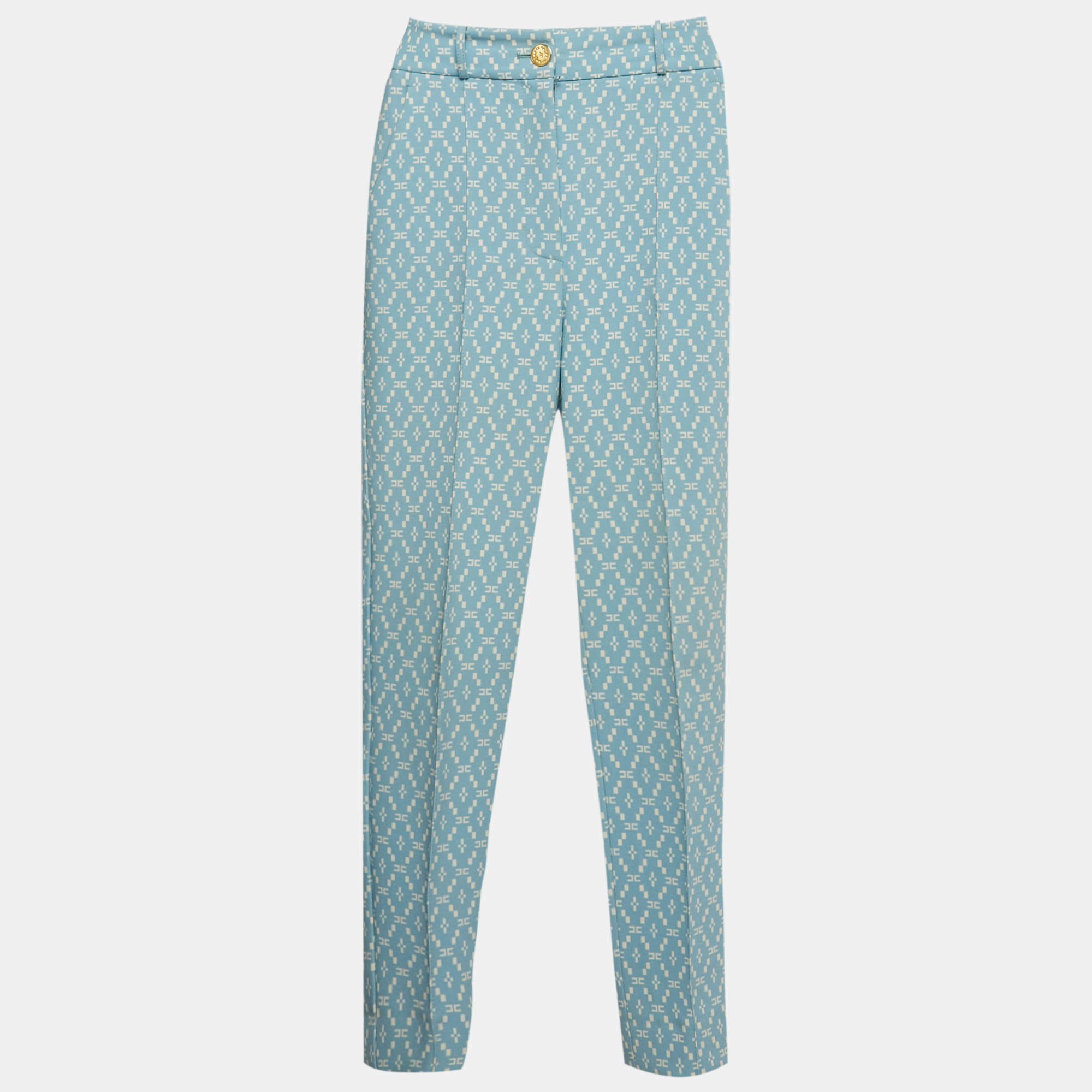 مملوكة مسبقًا Elisabetta Franchi Blue Logo Printed Crepe Pants S