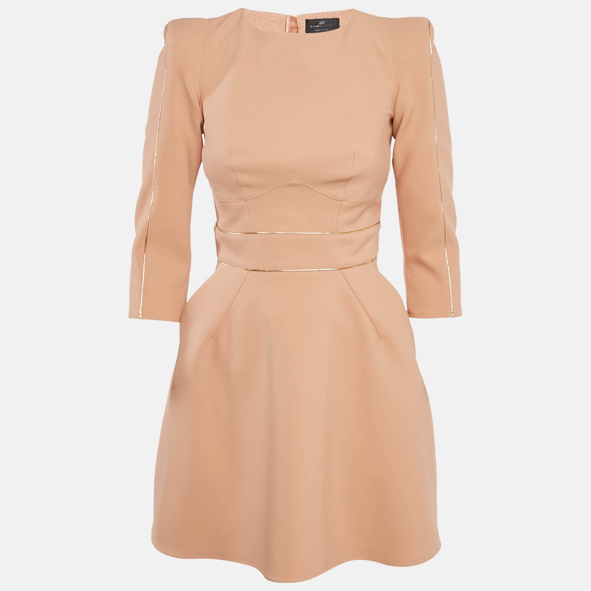 مملوكة مسبقًا Elisabetta Franchi Salmon Pink Crepe Shoulder Padded Mini Dress S