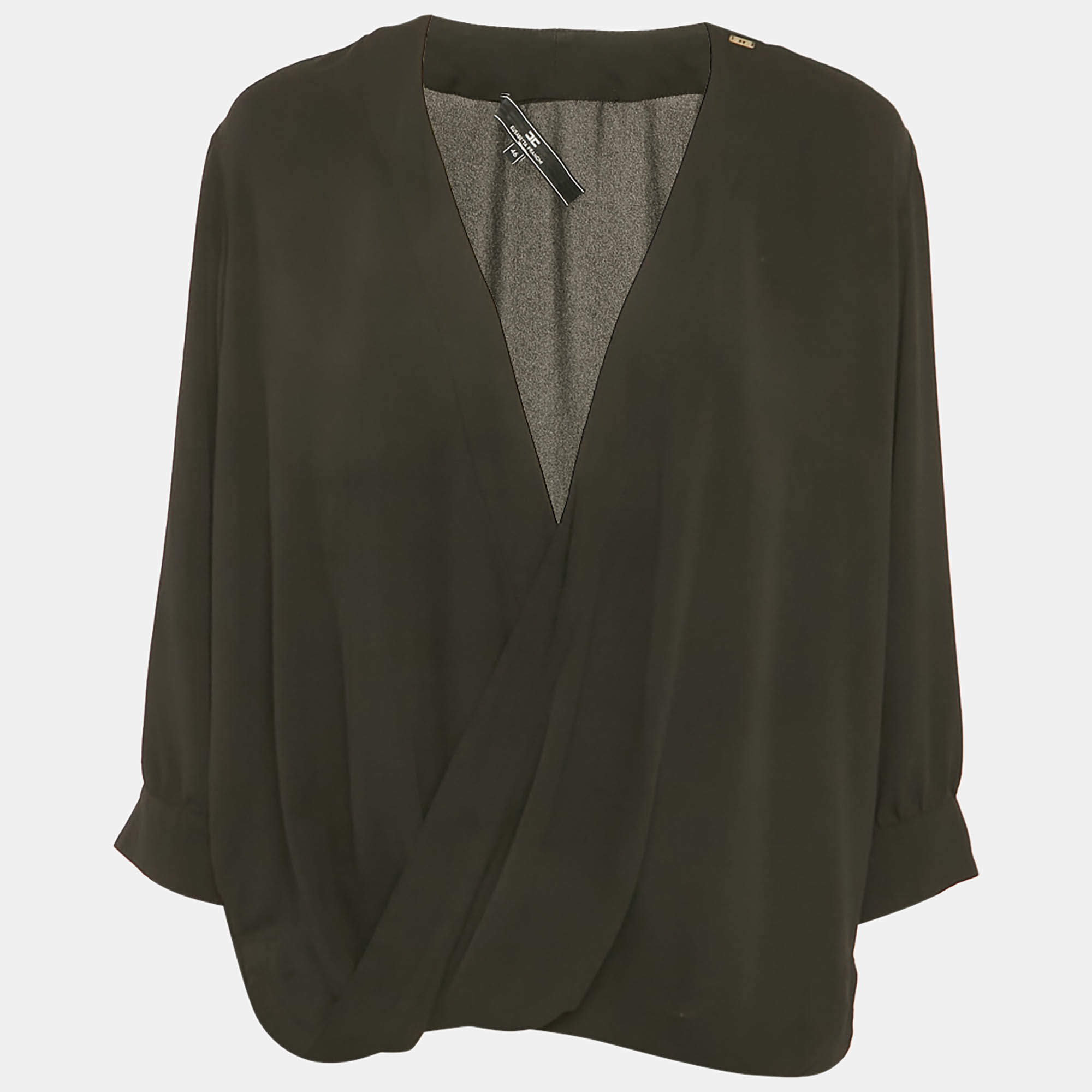 مملوكة مسبقًا إليزابيتا فرانكي بلوفر أسود ياقة عميقة بحجم كبير