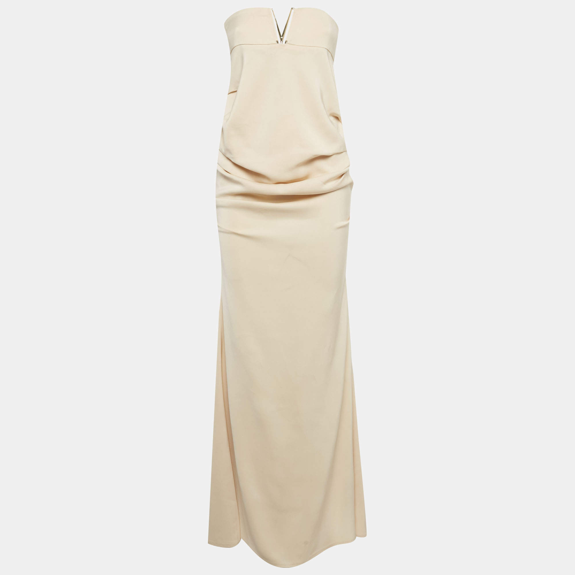 مملوكة مسبقًا Elisabetta Franchi Beige Stretch Crepe Strapless Maxi Dress M
