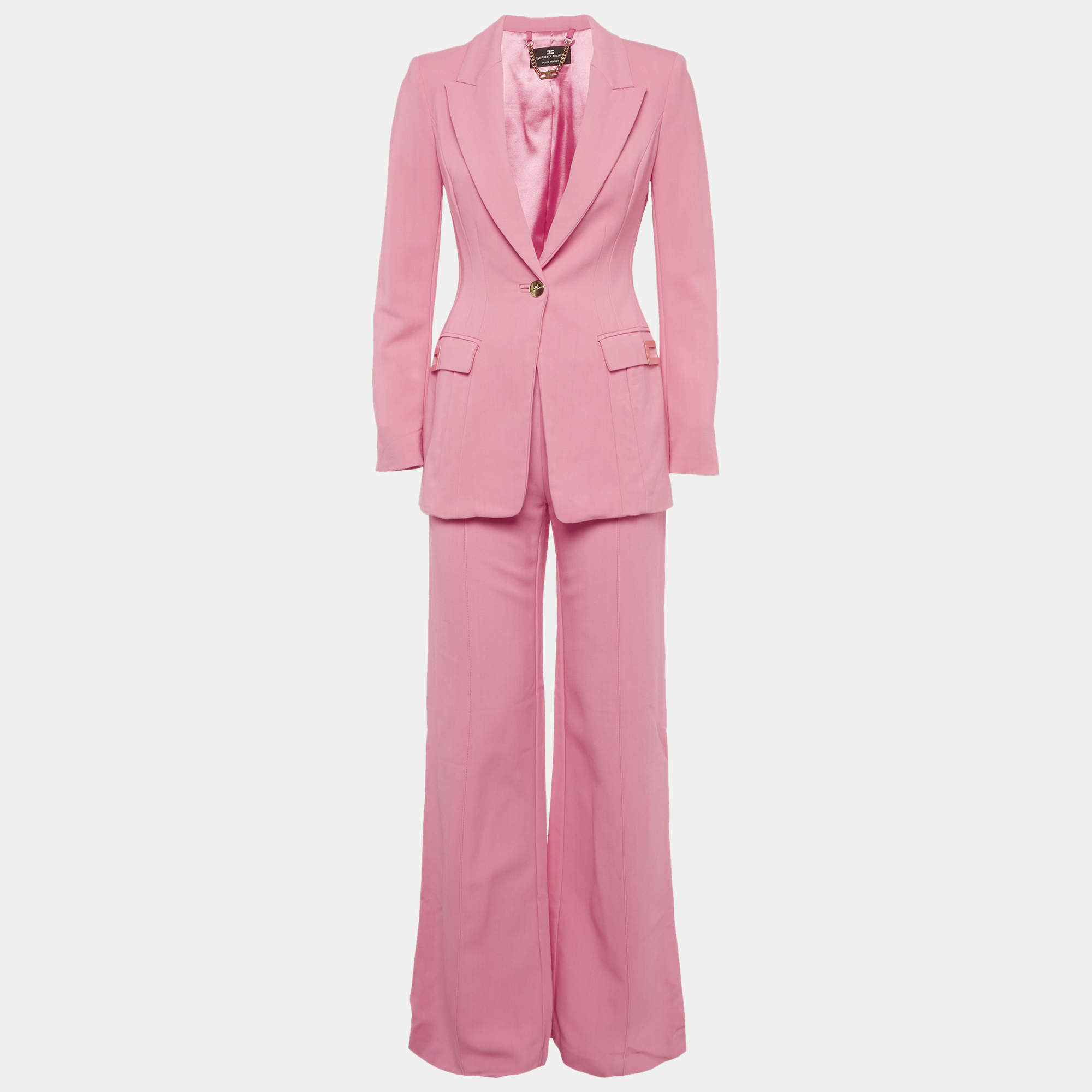 Pre Owned Elisabetta Franchi Pink Crepe Tailored Suit S