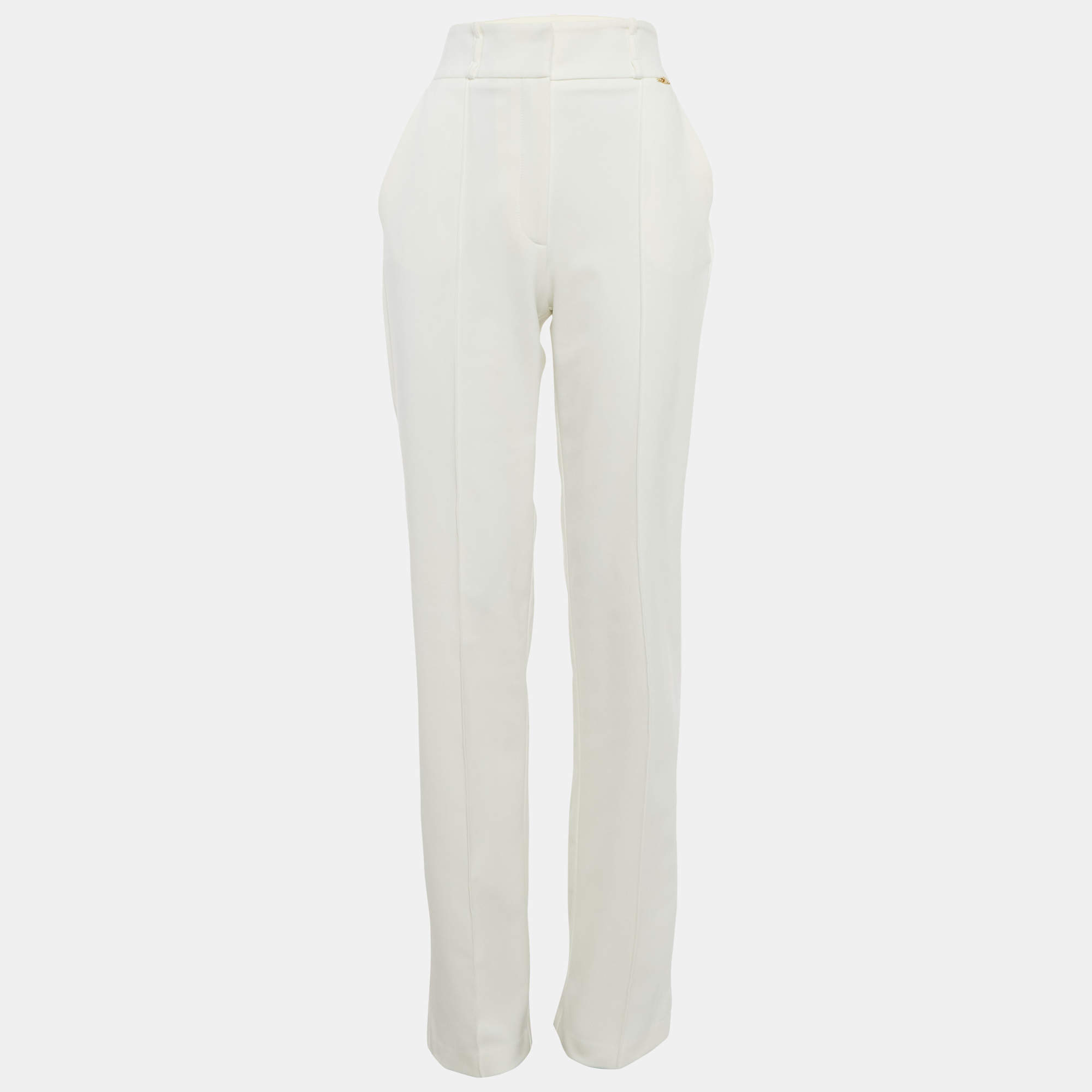 مملوكة مسبقًا Elisabetta Franchi White Stretch Gabardine Trousers M