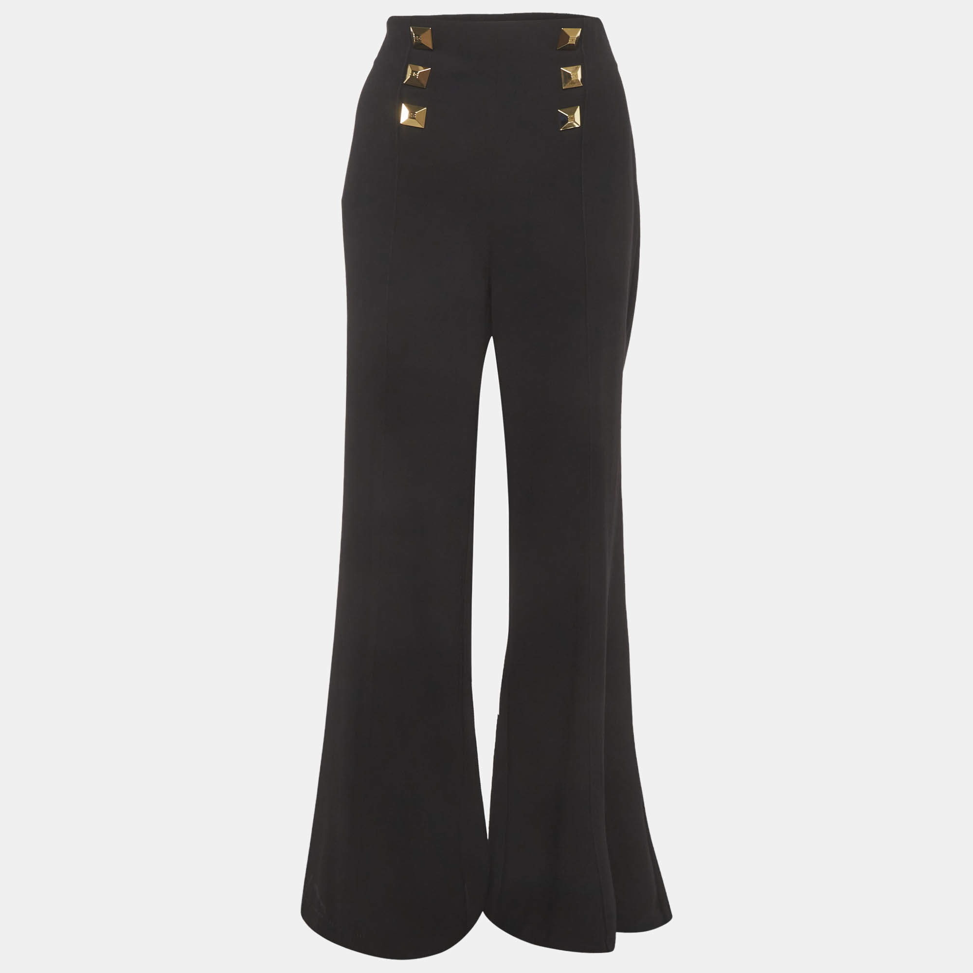 Pre Owned Elisabetta Franchi Black Crepe Wide-Leg Trousers M