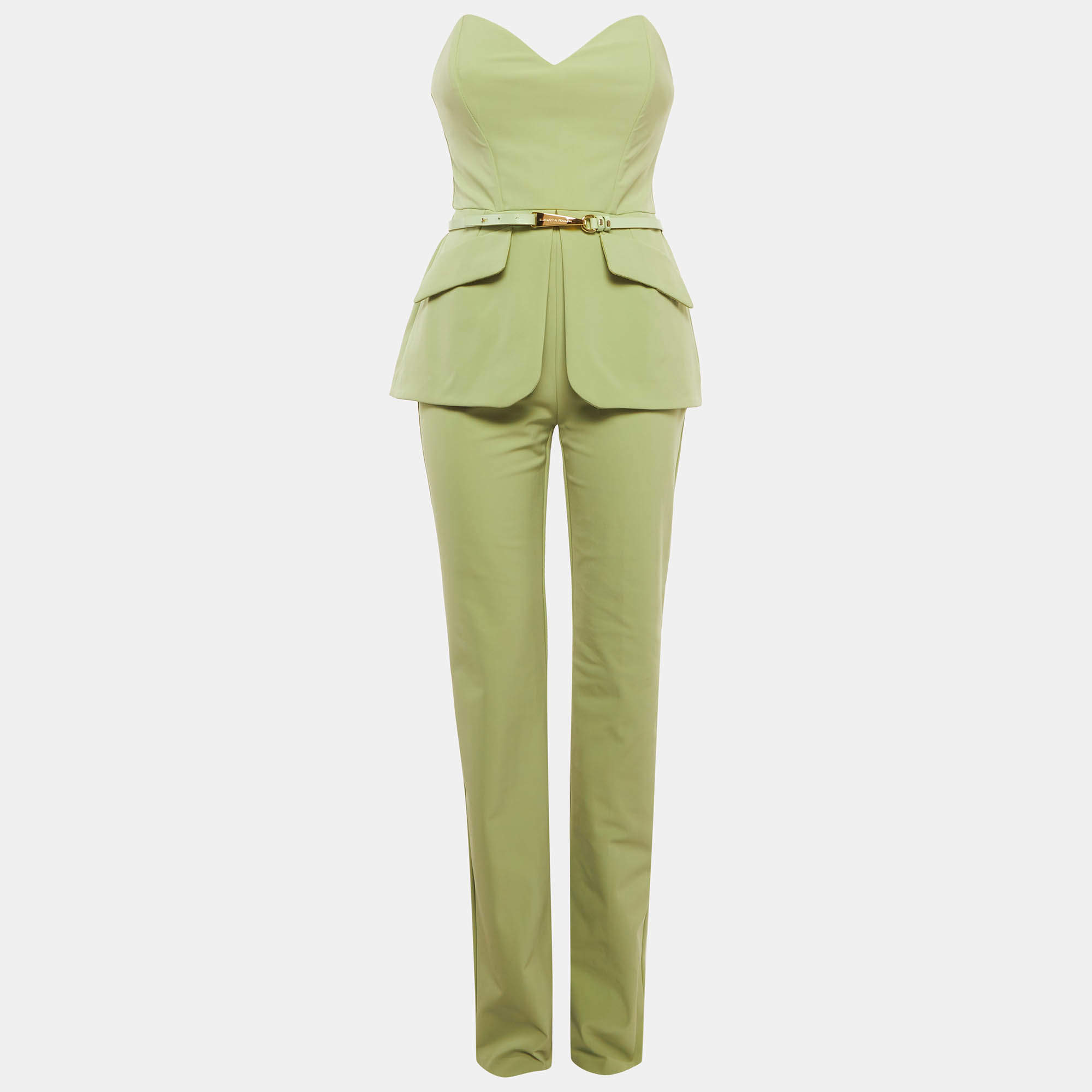 Pre Owned Elisabetta Franchi Green Stretch Crepe Tuta Donna Jumpsuit M