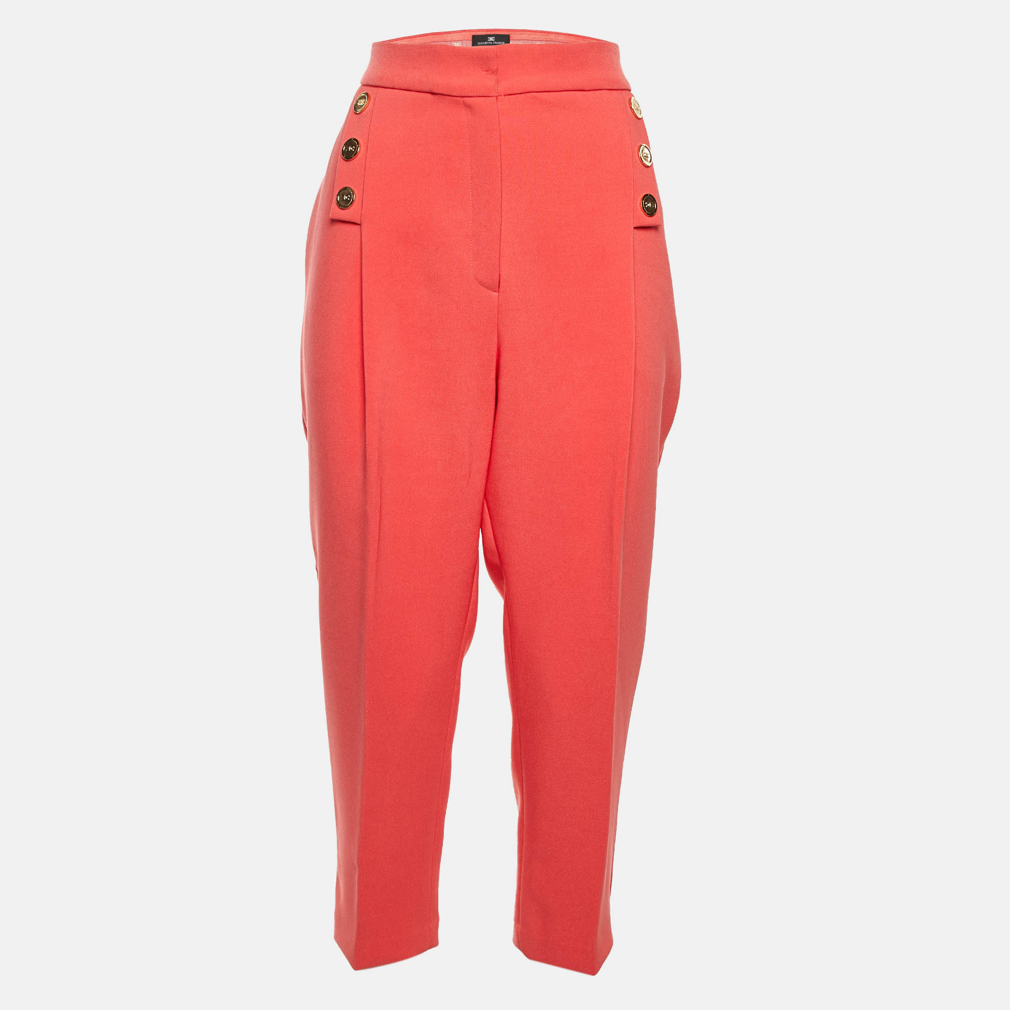 مملوكة مسبقًا Elisabetta Franchi Coral Pink Crepe Tapered Trousers M