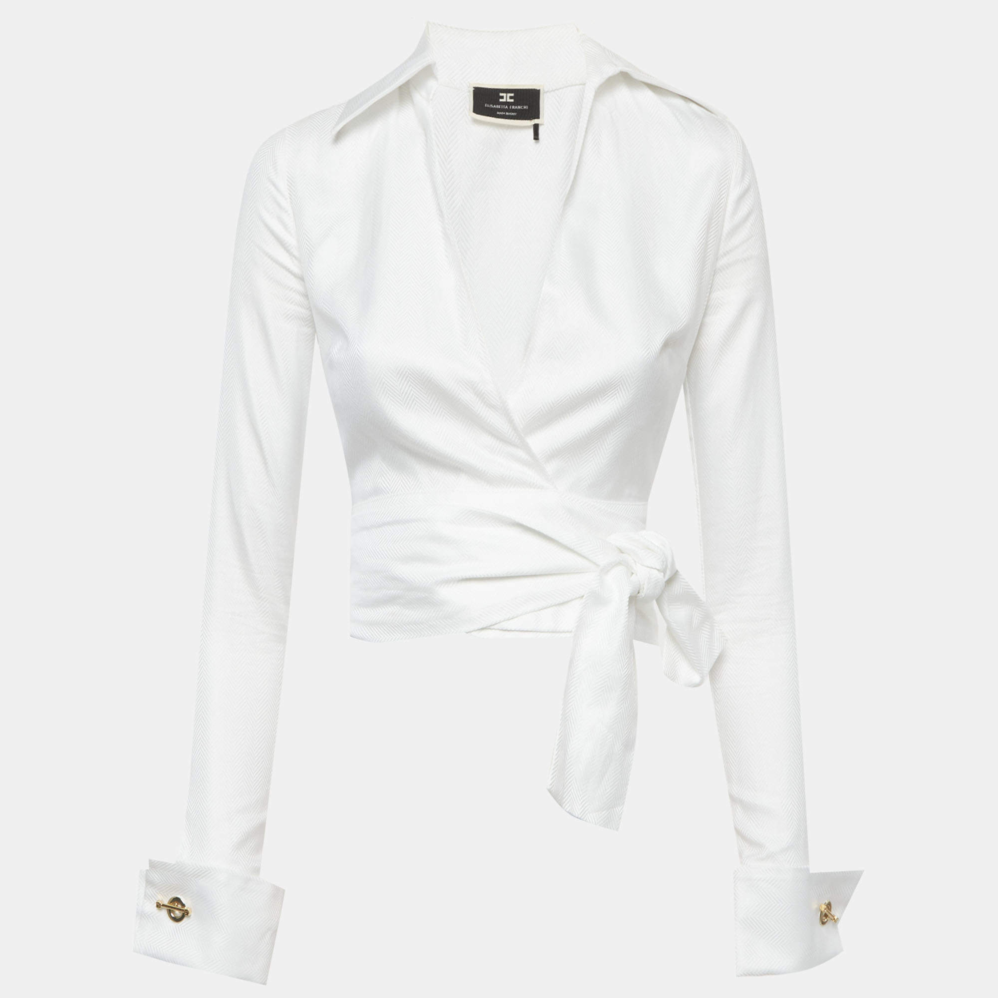 Pre Owned إليزابيتا فرانكي قميص قطن ملفوف نمط أبيض صغير