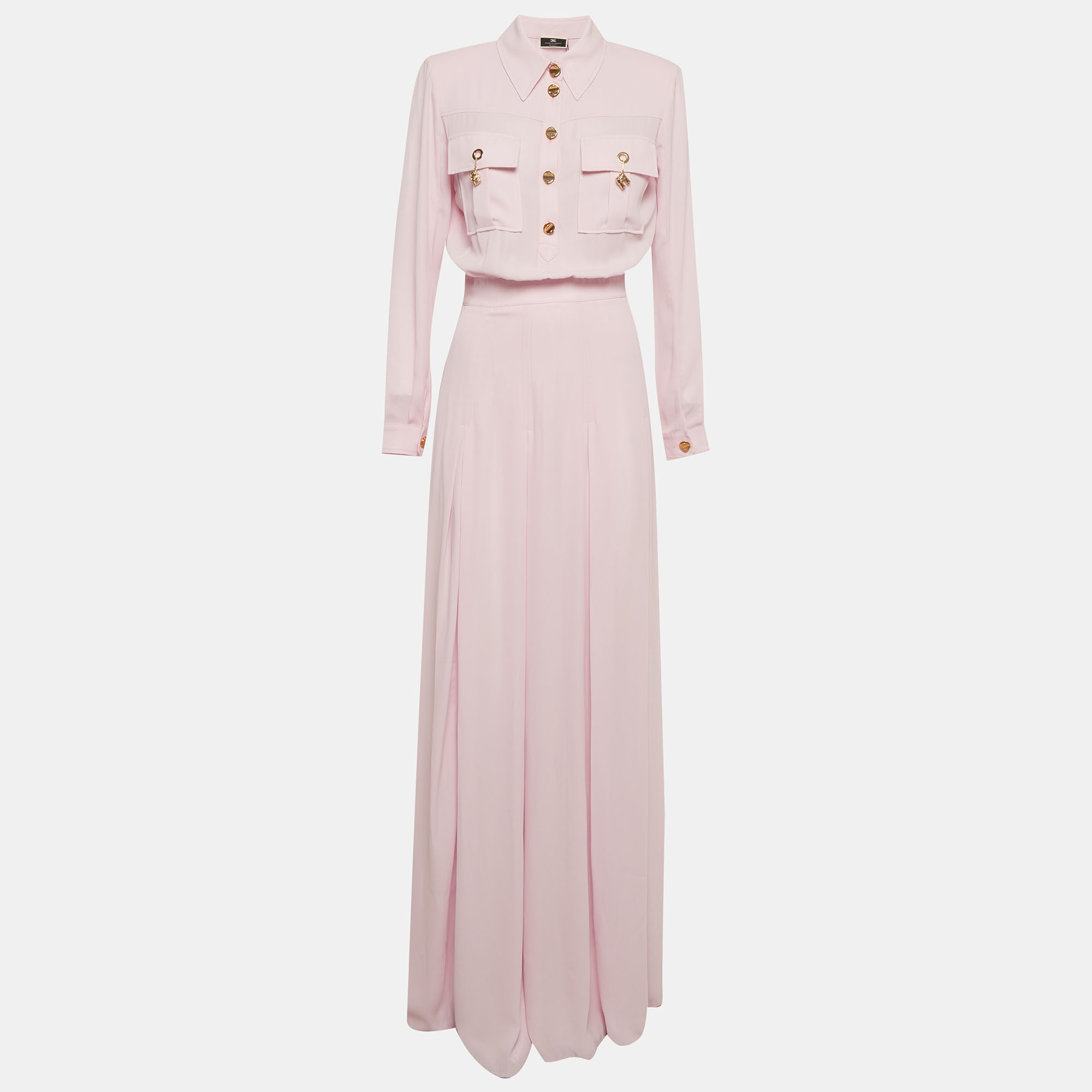 مملوكة مسبقًا Elisabetta Franchi Purple Georgette Button Shirt Maxi Dress M