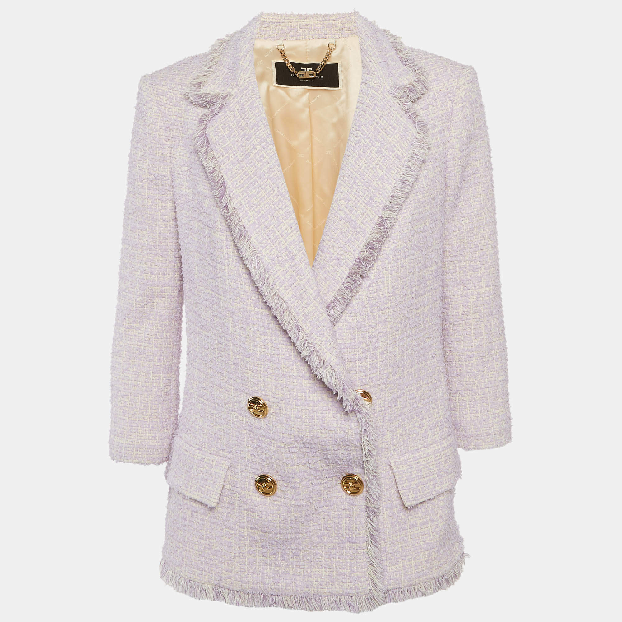 Pre Owned Elisabetta Franchi Purple Tweed Double Breasted Blazer M