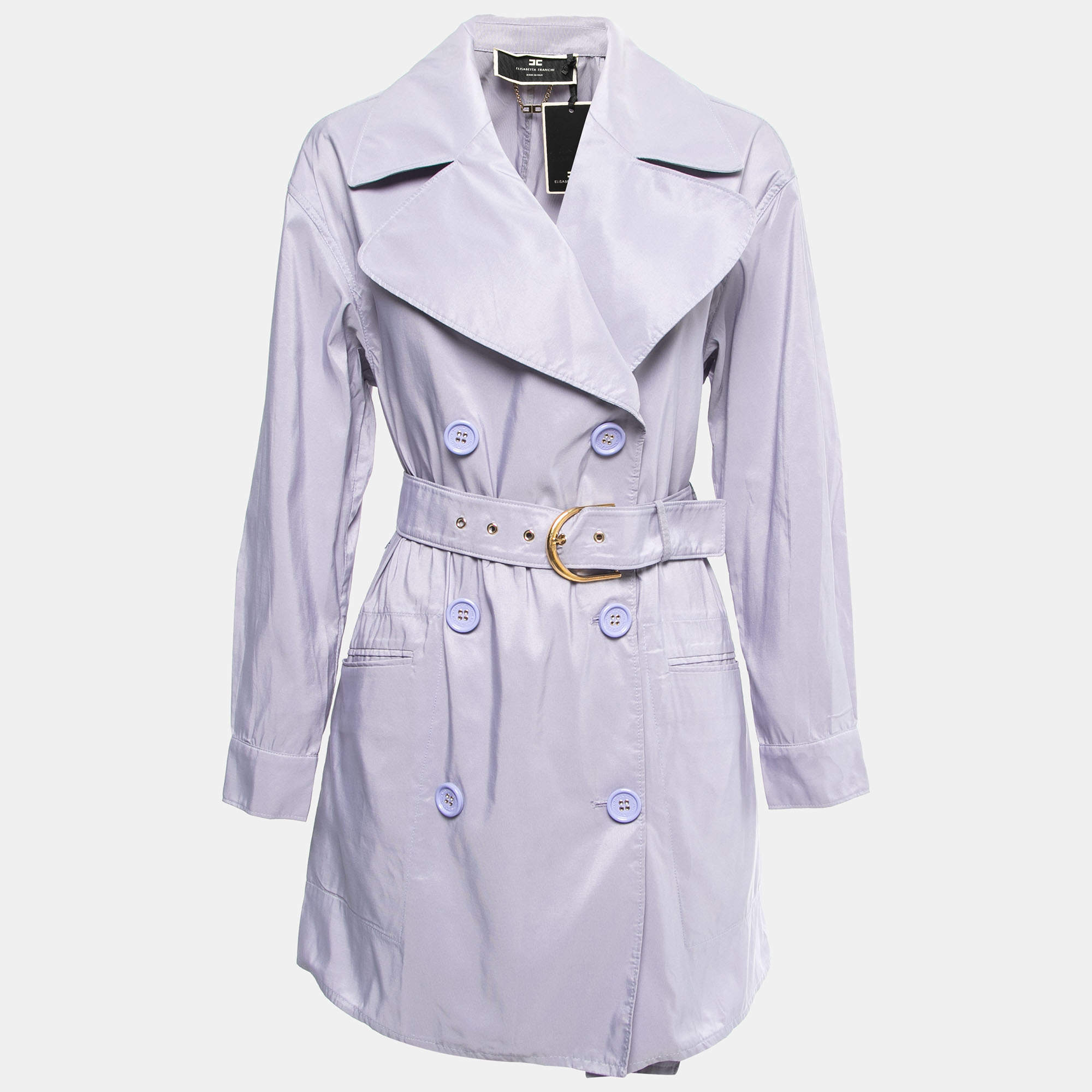 Elisabetta Franchi Purple Synthetic Belted Coat S