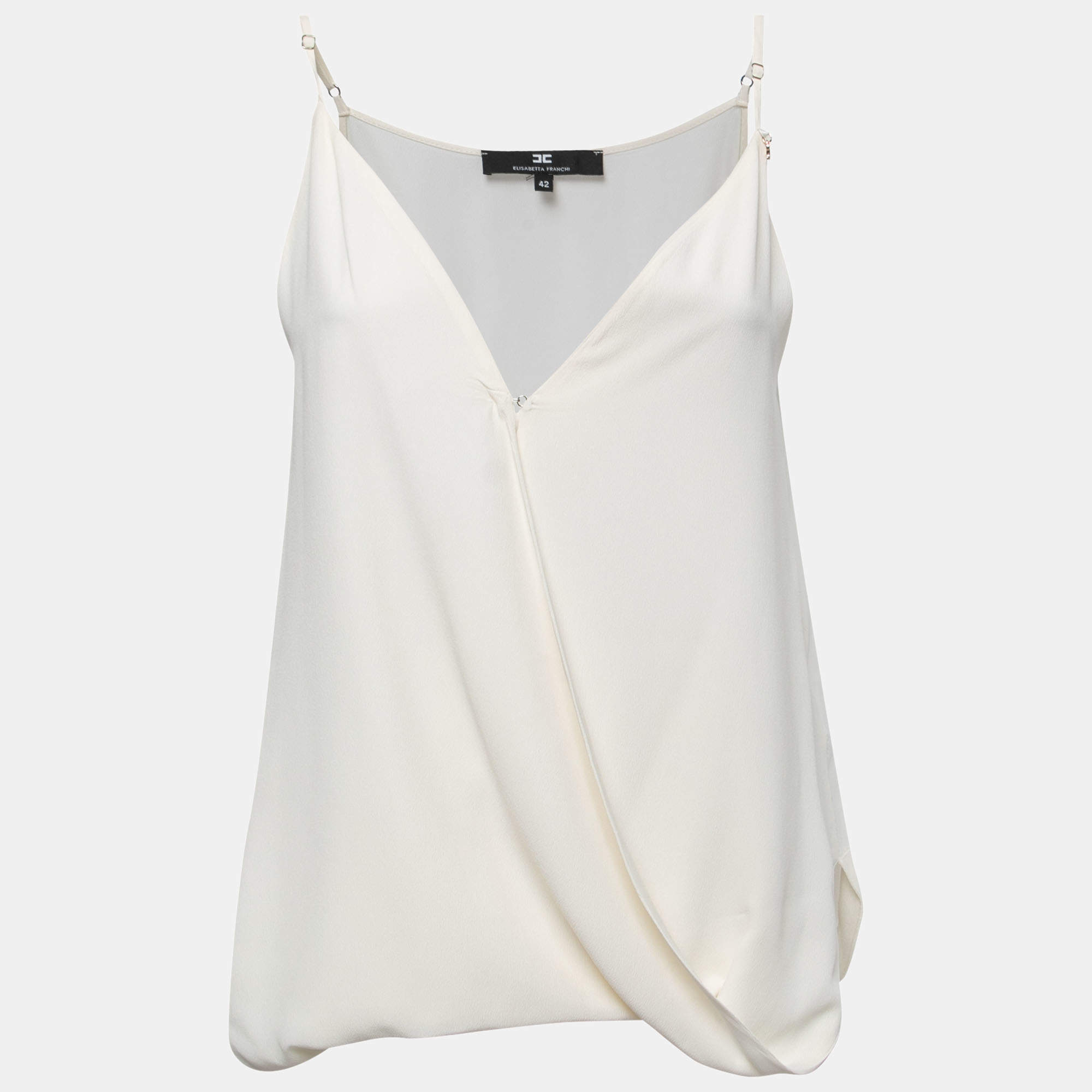 Pre Owned Elisabetta Franchi White Crepe Sleeveless Top M