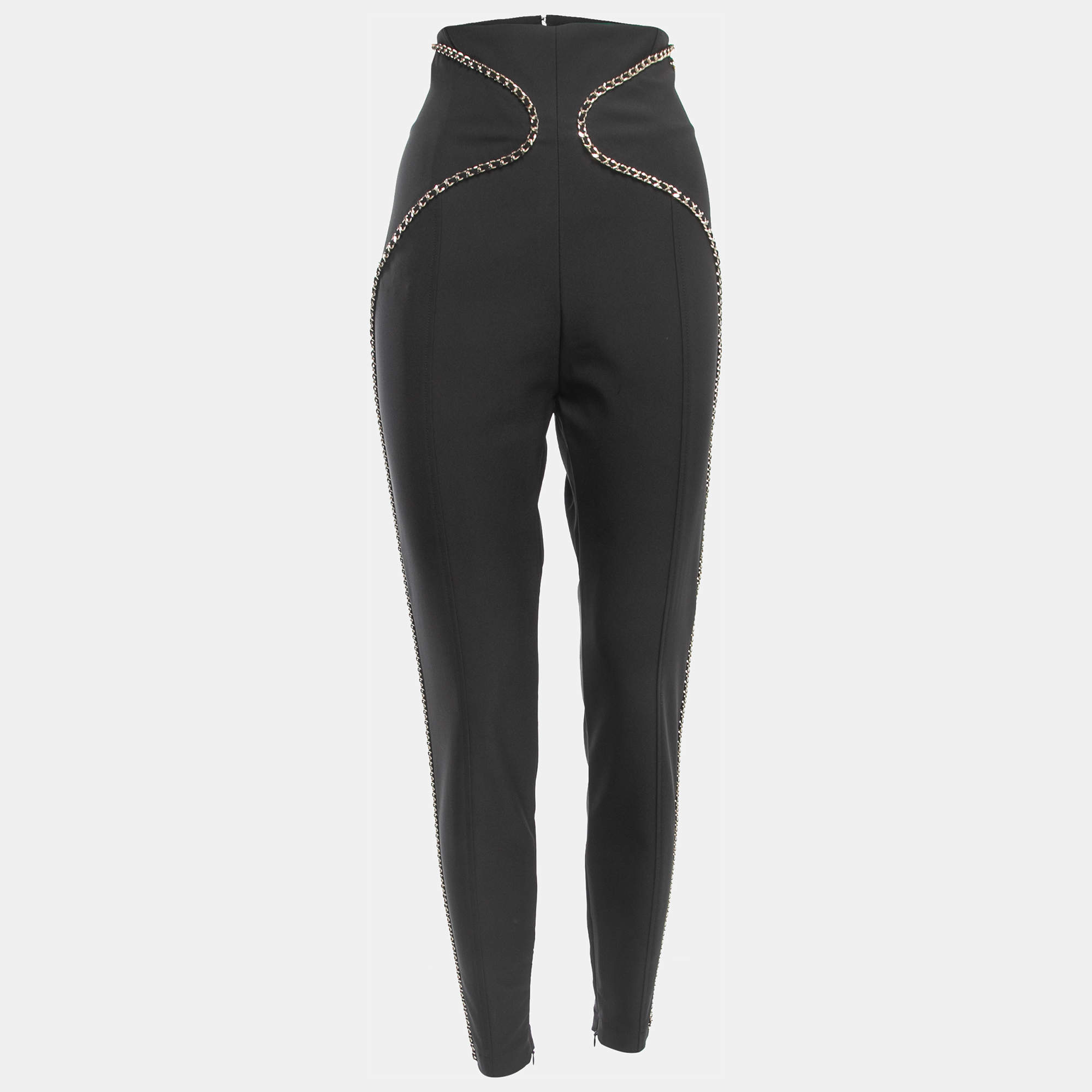 Elisabetta Franchi Black Knit Chain Detail Trousers L