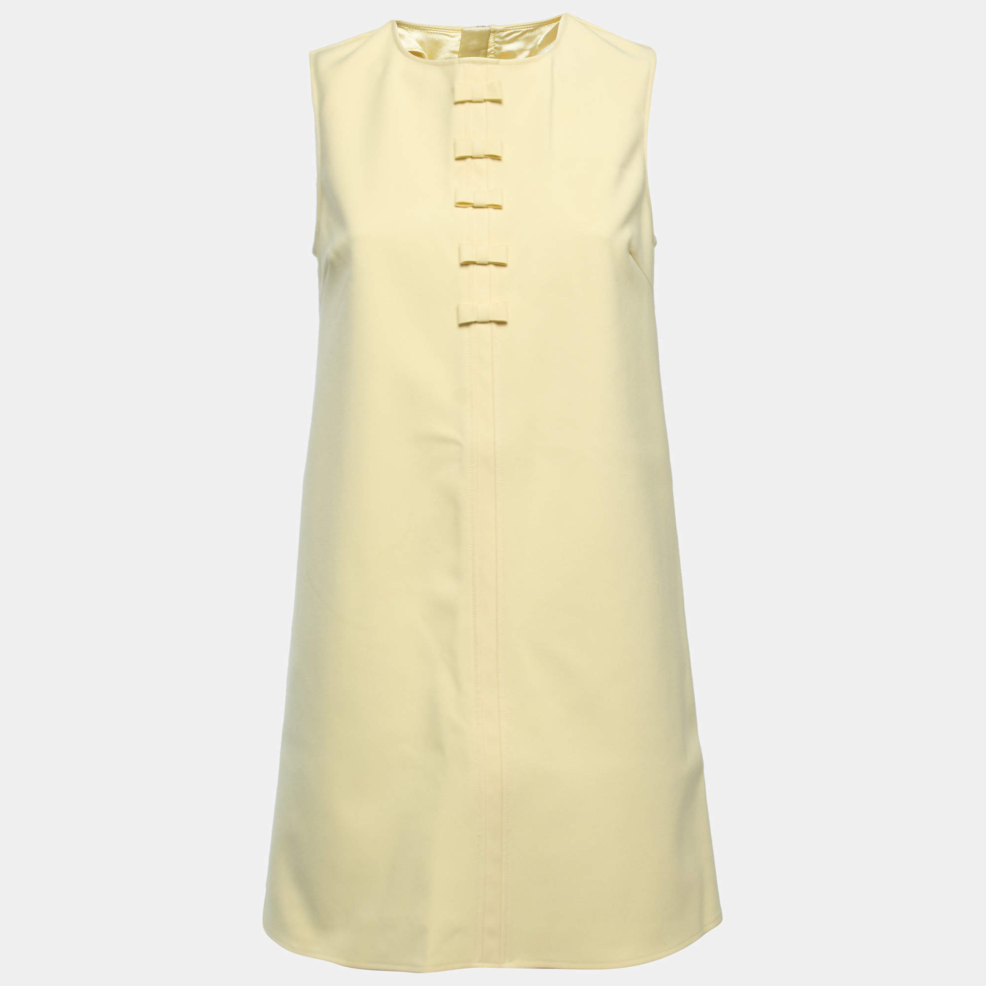 Pre Owned Elisabetta Franchi Yellow Crepe Bow Detail Sleeveless Mini Dress S