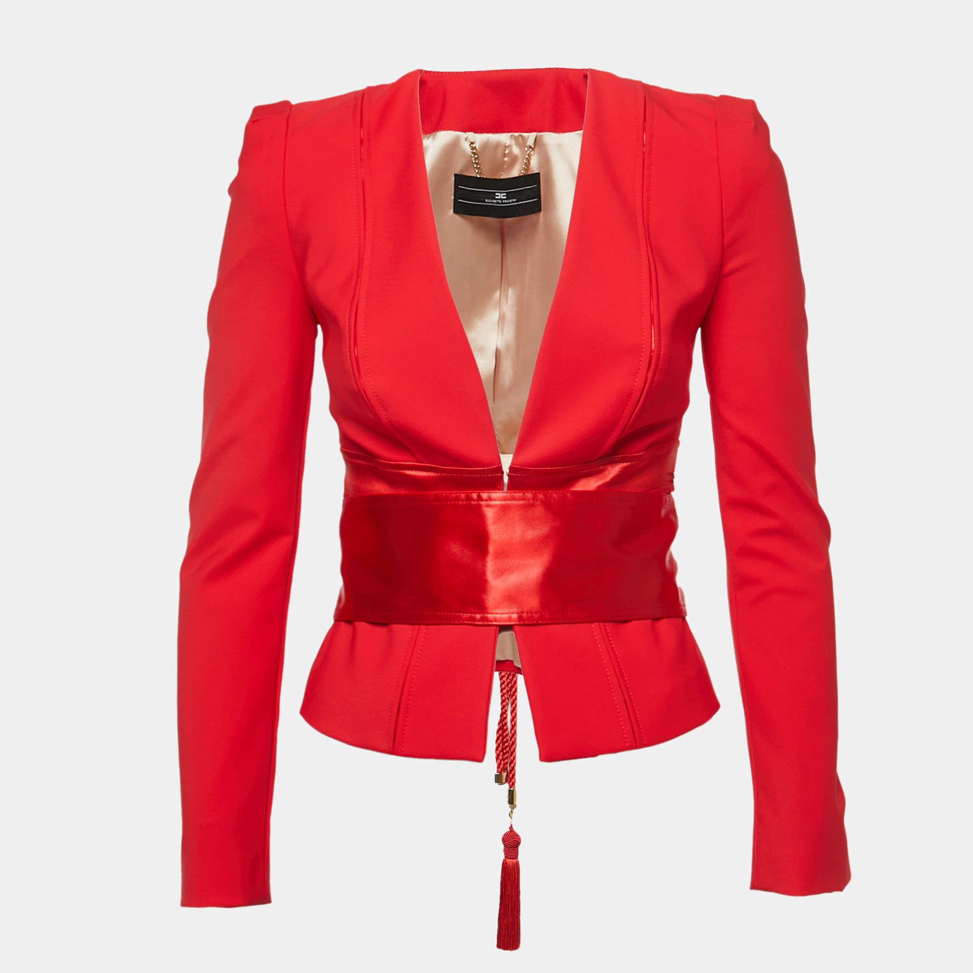 Elisabetta Franchi Red Stretch Crepe Tailored Jacket S