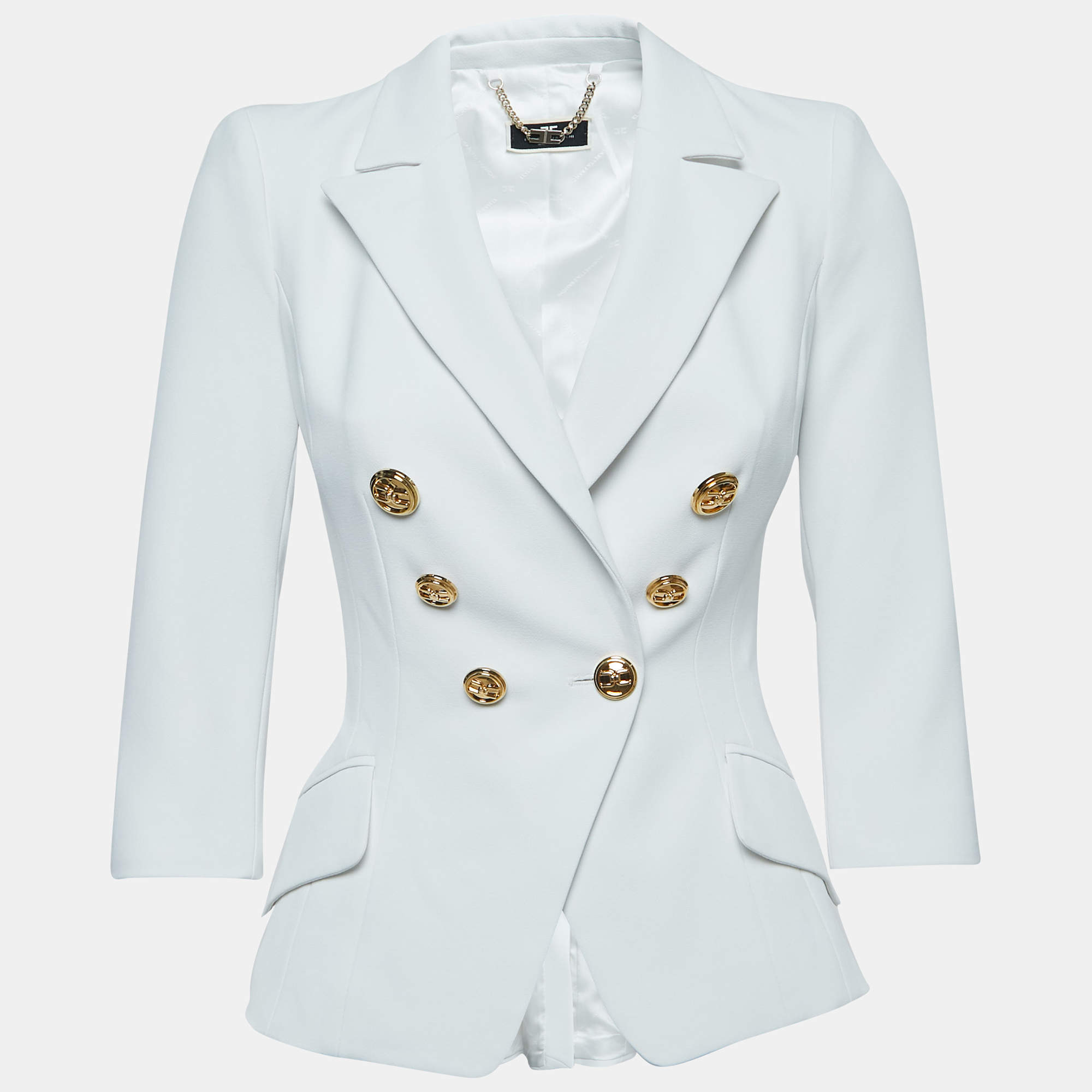  Elisabetta Franchi White Crepe Double Breasted Blazer S