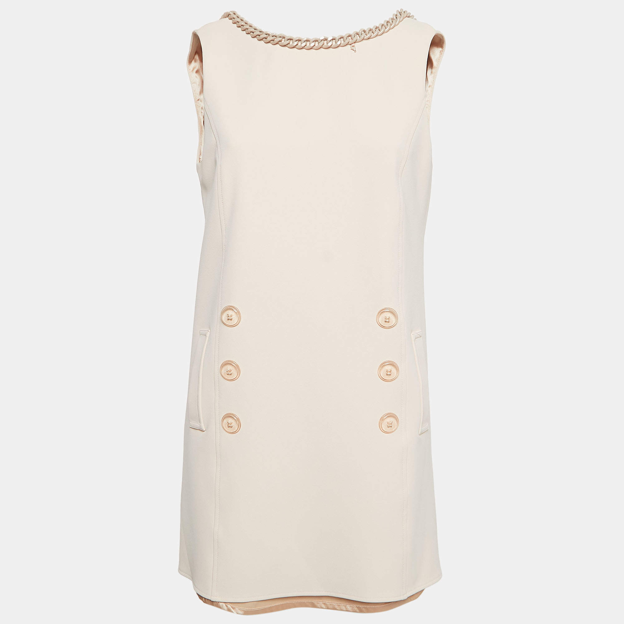 Pre Owned Elisabetta Franchi Light Pink Crepe Chain Detailed Sleeveless Mini Dress S