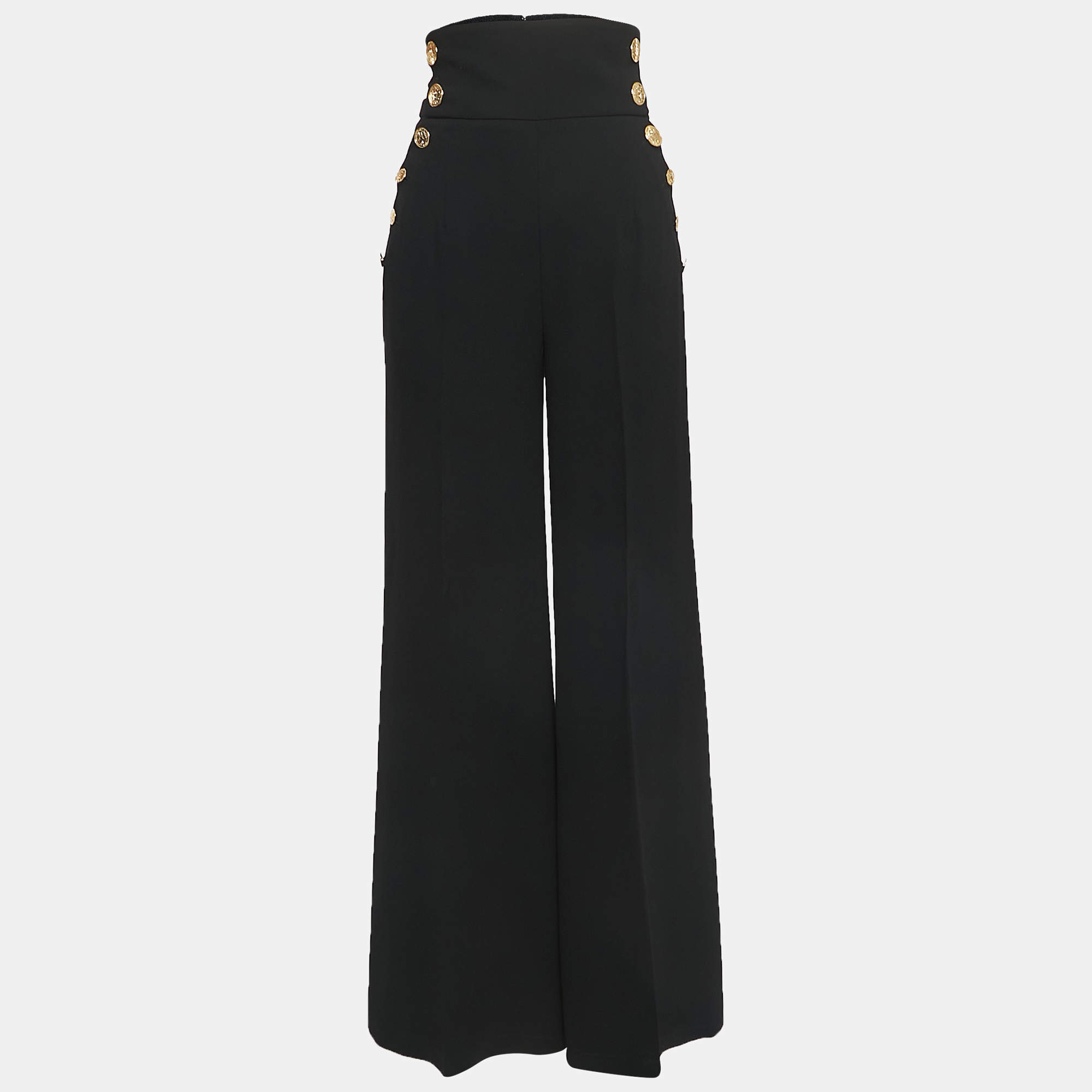 Pre Owned Elisabetta Franchi Black Crepe High Waist Wide Leg Trousers M