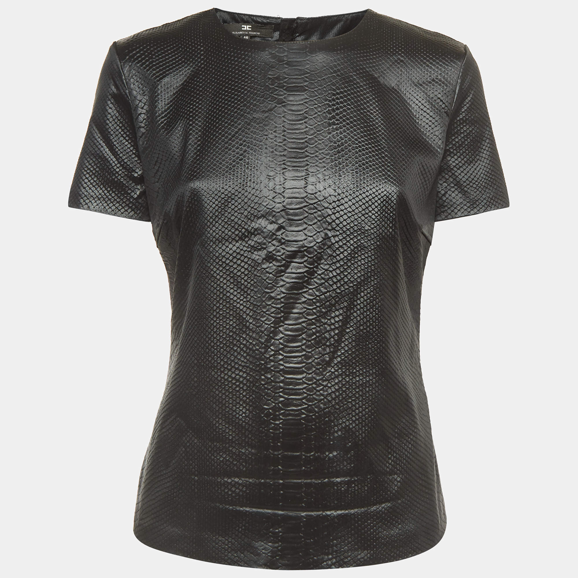 Pre Owned Elisabetta Franchi Black Snake Textured Jacquard Top L