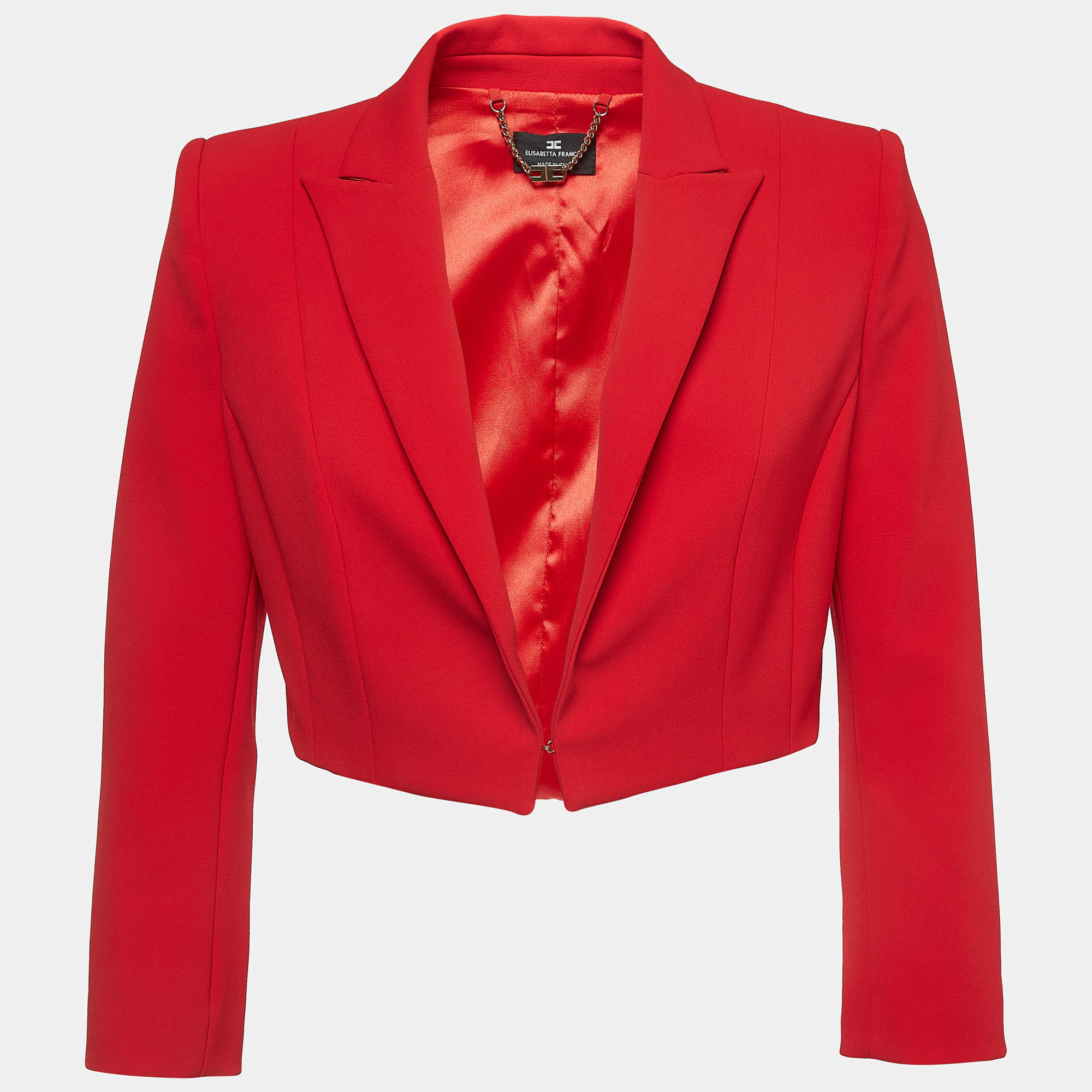 Pre Owned Elisabetta Franchi Red Crepe Cropped Blazer M