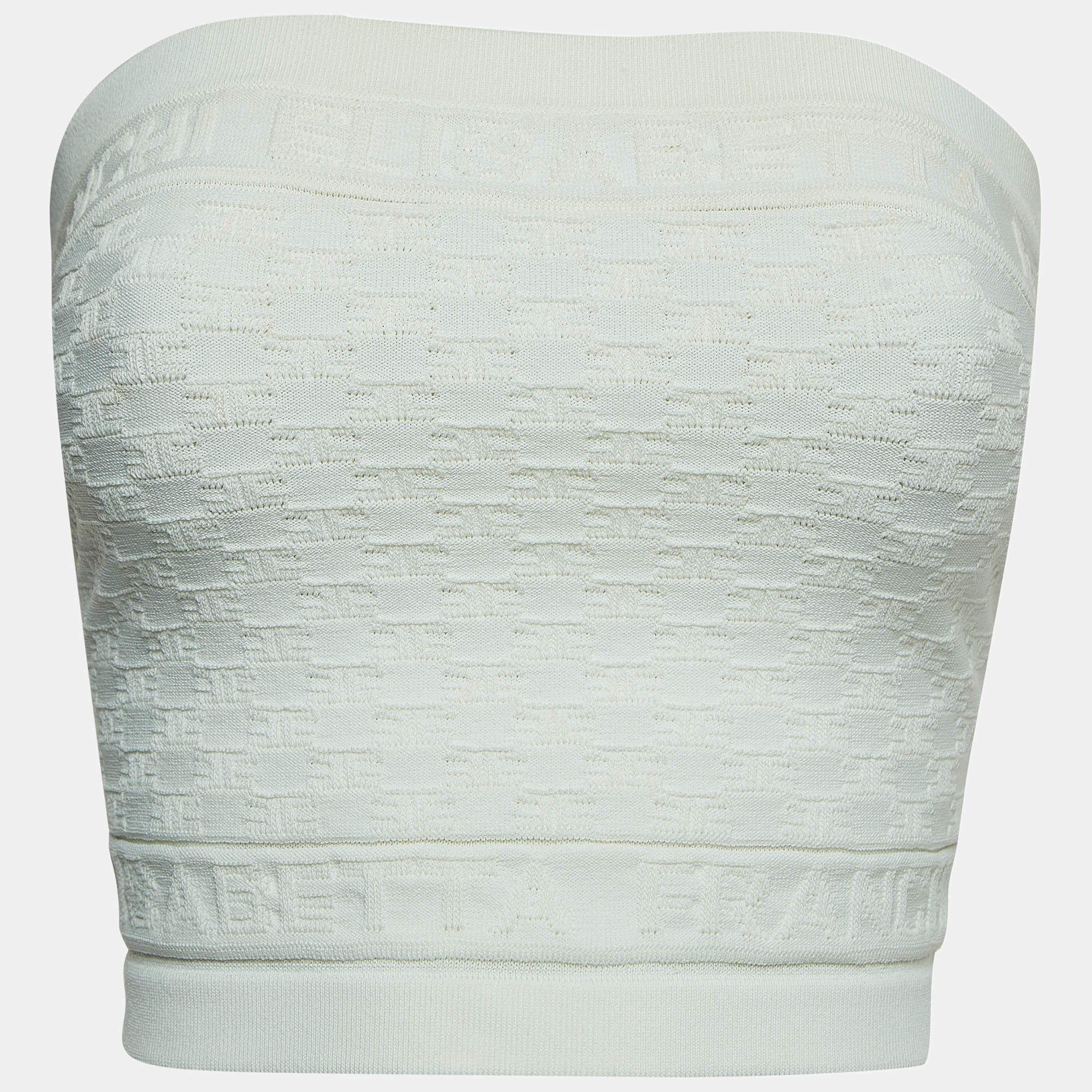 Pre Owned Elisabetta Franchi White Logo Jacquard Knit Tube Top M