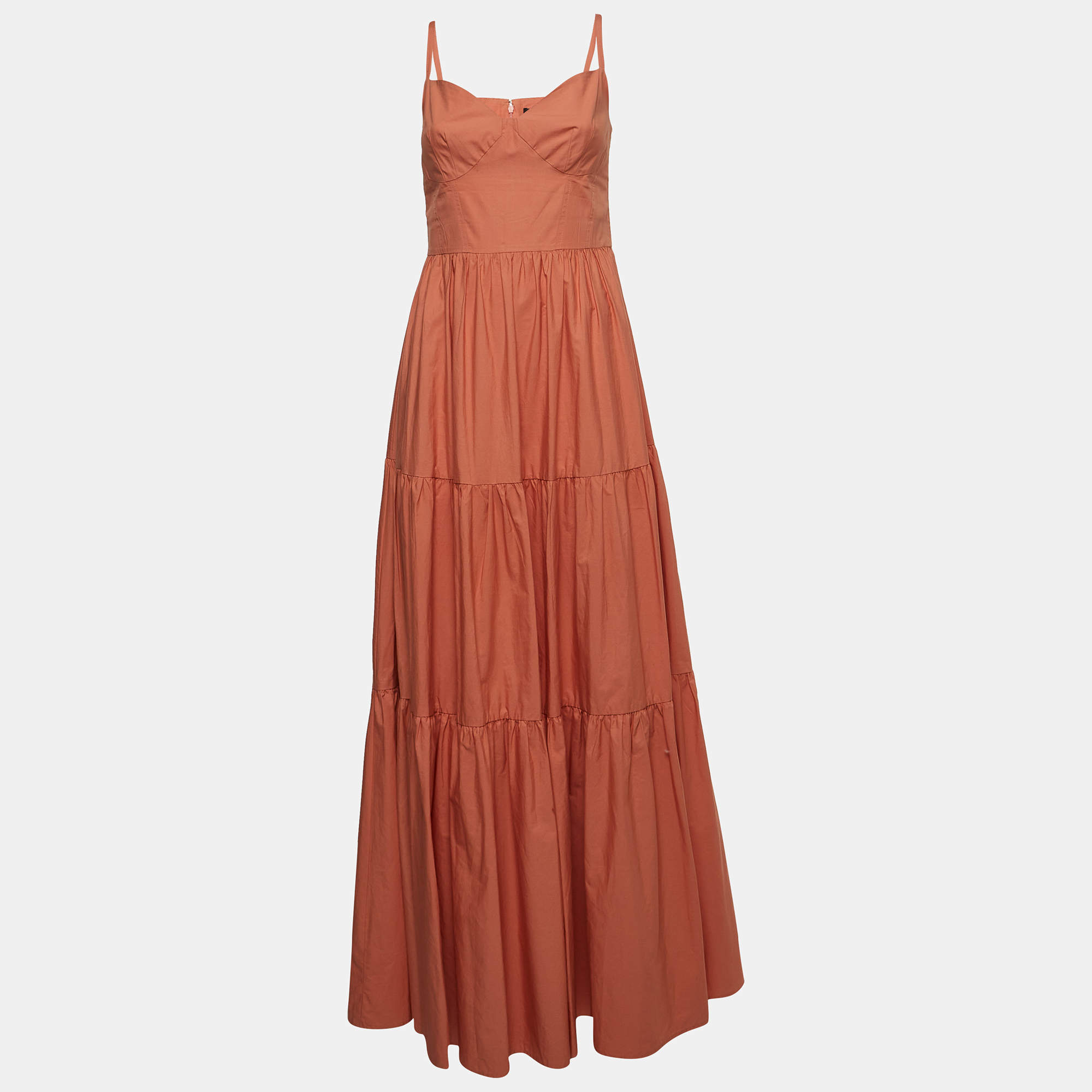 Pre Owned Elisabetta Franchi Orange Cotton Maxi Dress XL
