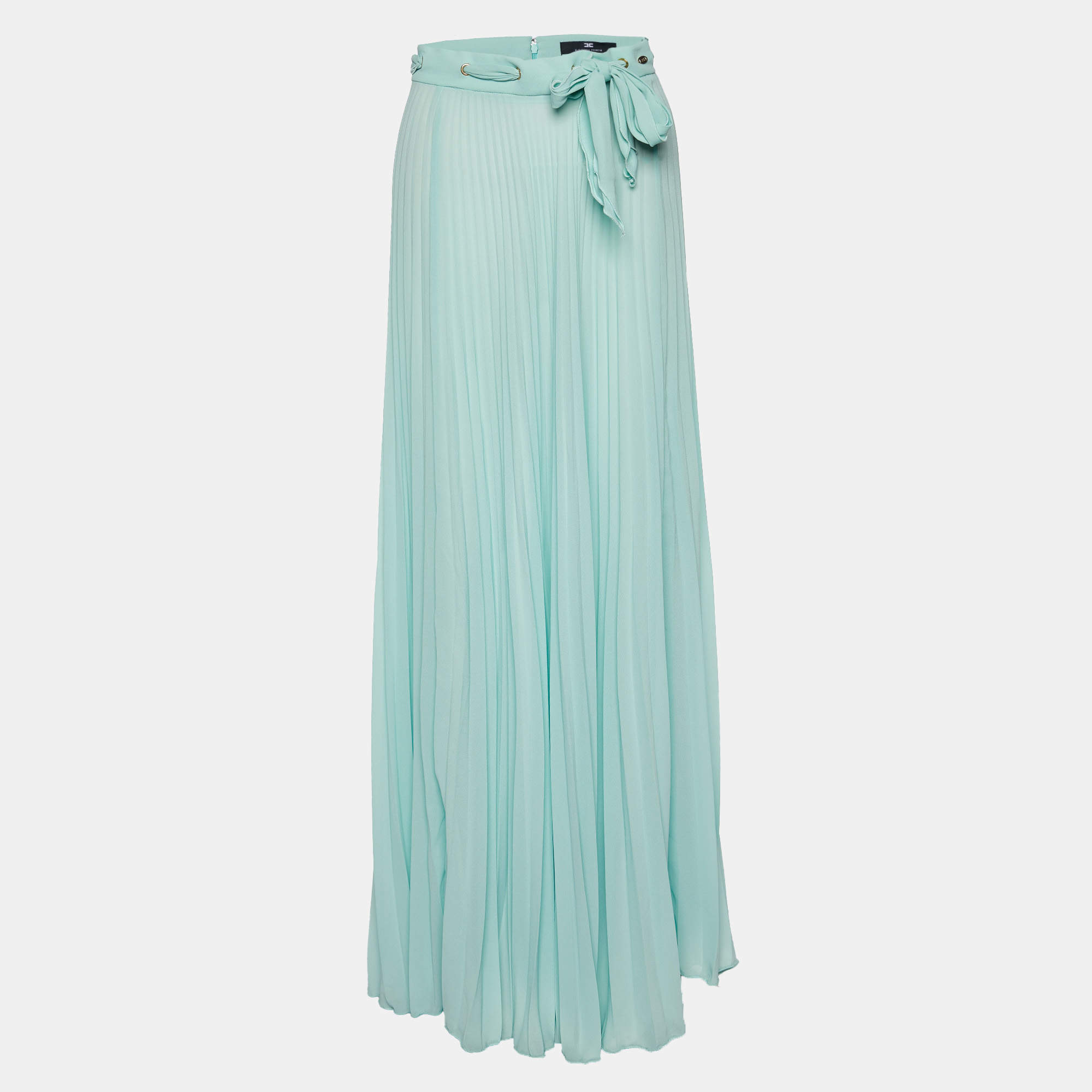 Elisabetta Franchi Green Crepe Pleated Maxi Skirt M