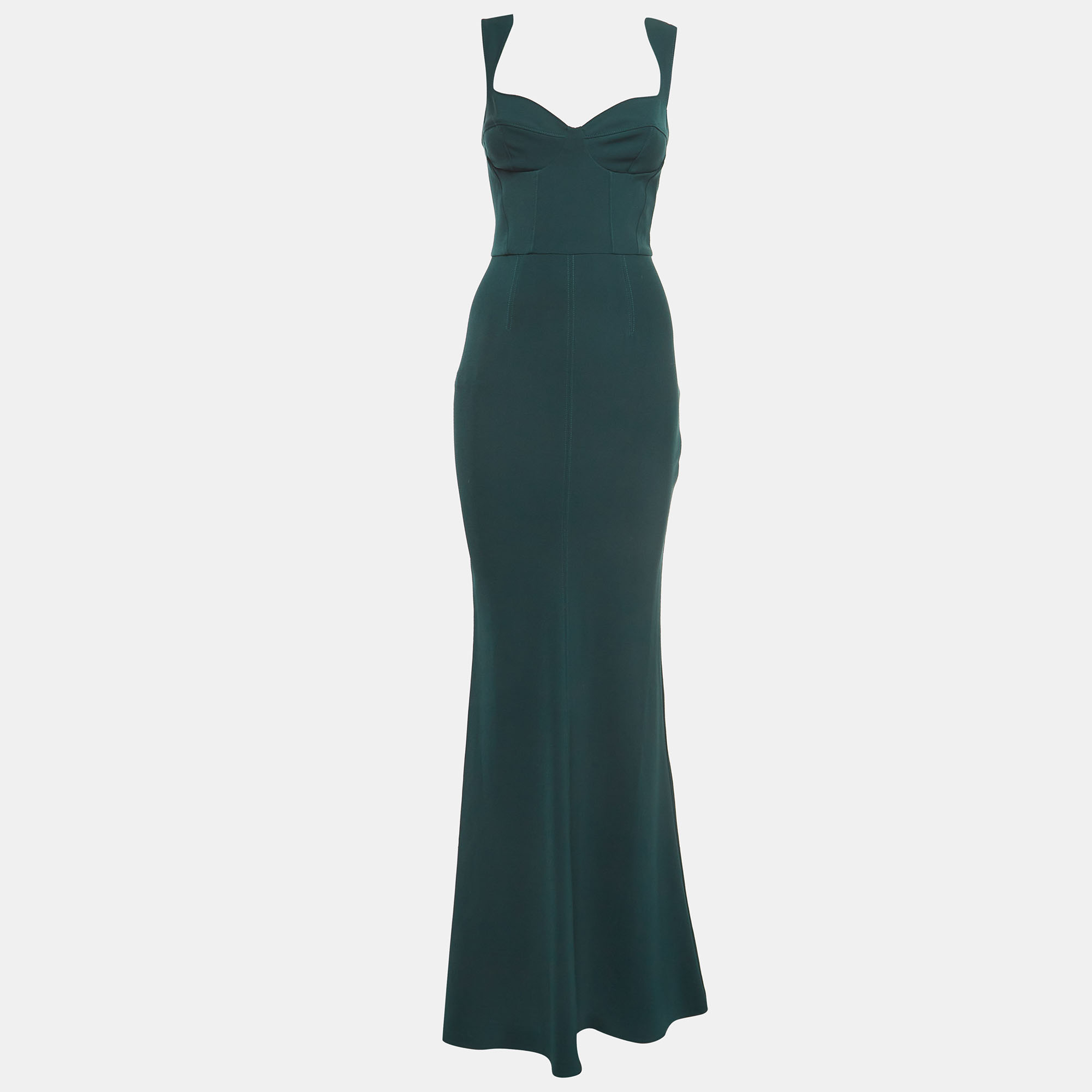 Elisabetta Franchi Dark Green Crepe Red Carpet Gown S