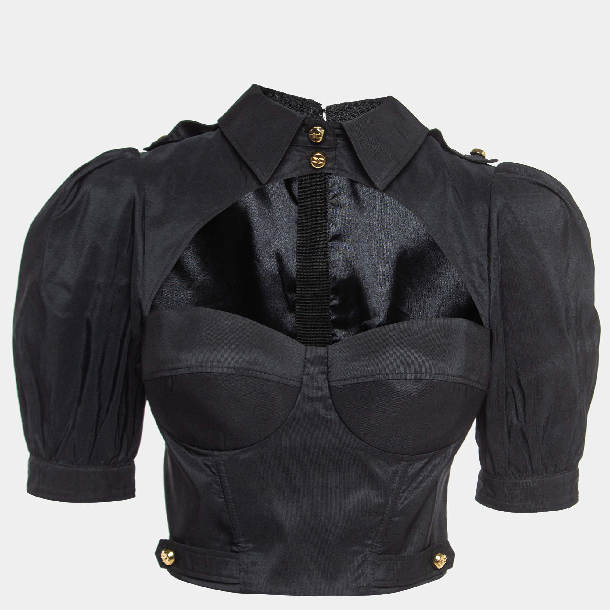 Pre Owned Elisabetta Franchi Black Cut out Detail Camicia Blouse M