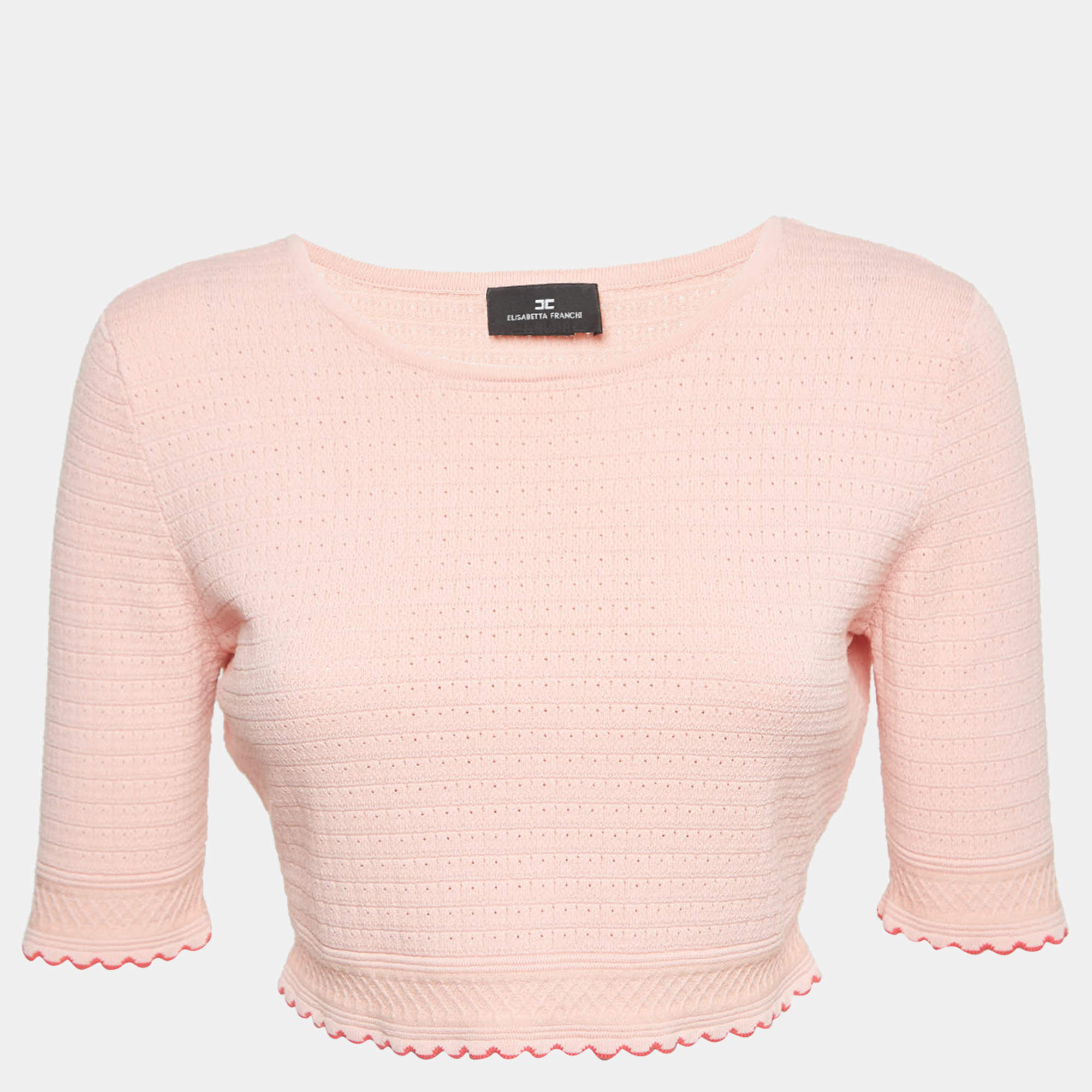 Elisabetta Franchi Pink Textured Knit Sweater Top L
