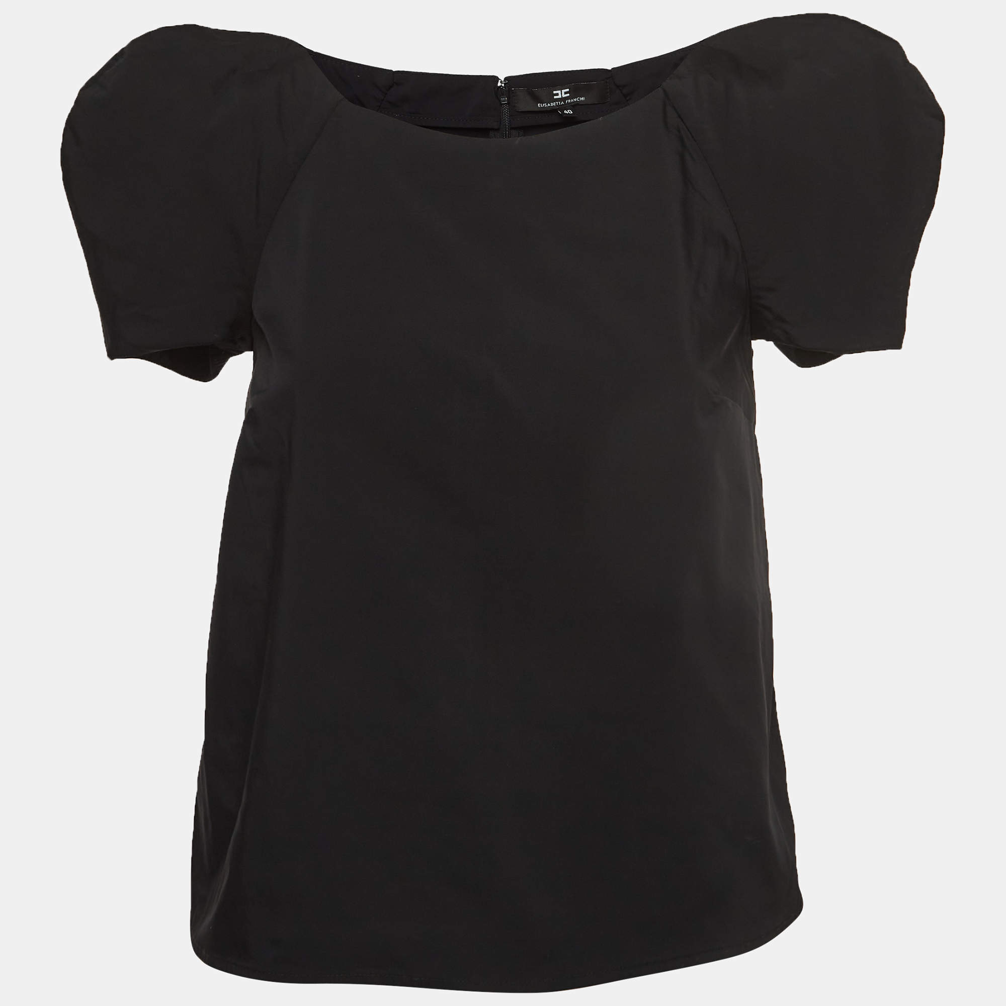 Pre Owned Elisabetta Franchi Black Stretch Nylon Short Sleeve Relaxed Blouse S
