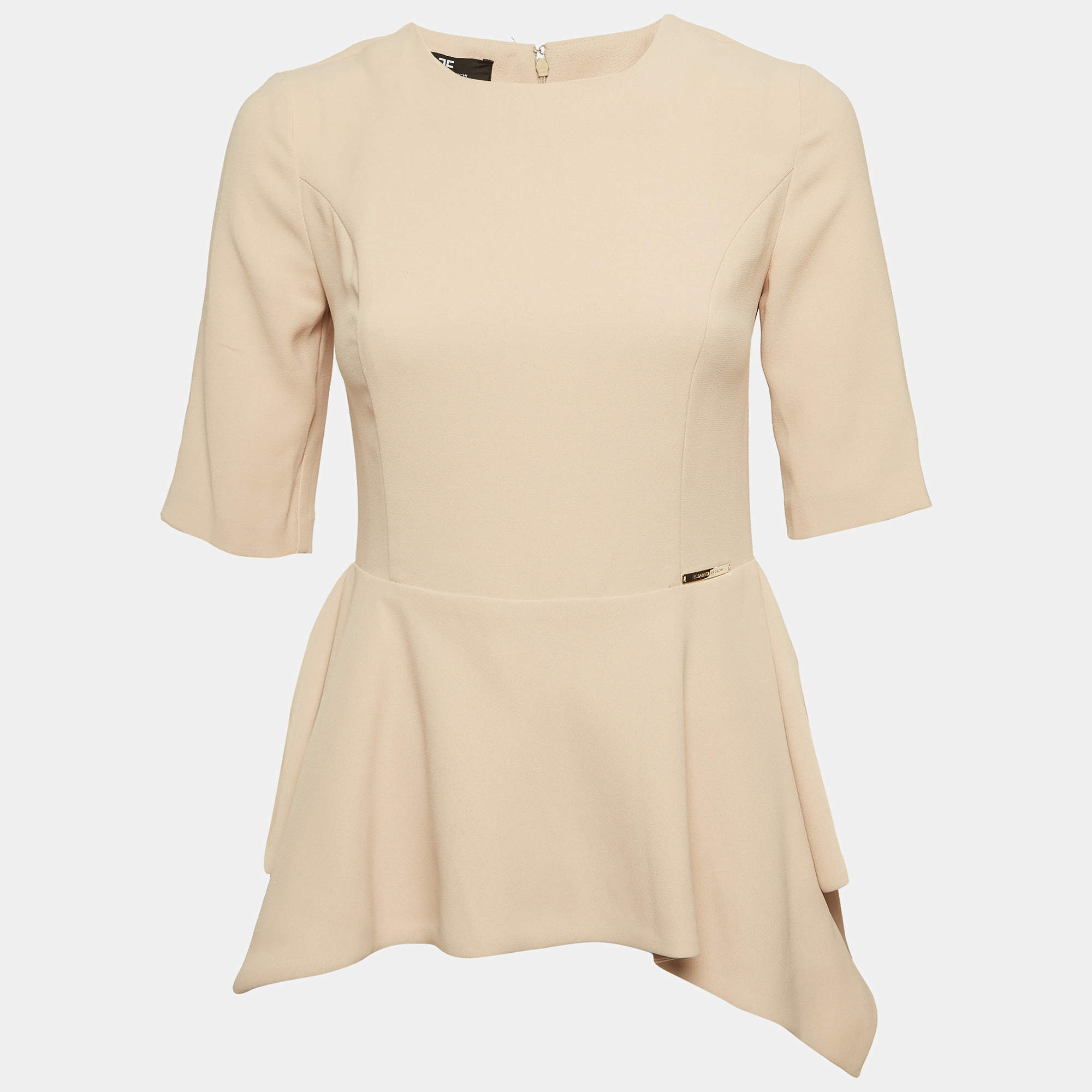 Elisabetta Franchi Beige Crepe Asymmetrical Peplum Top M