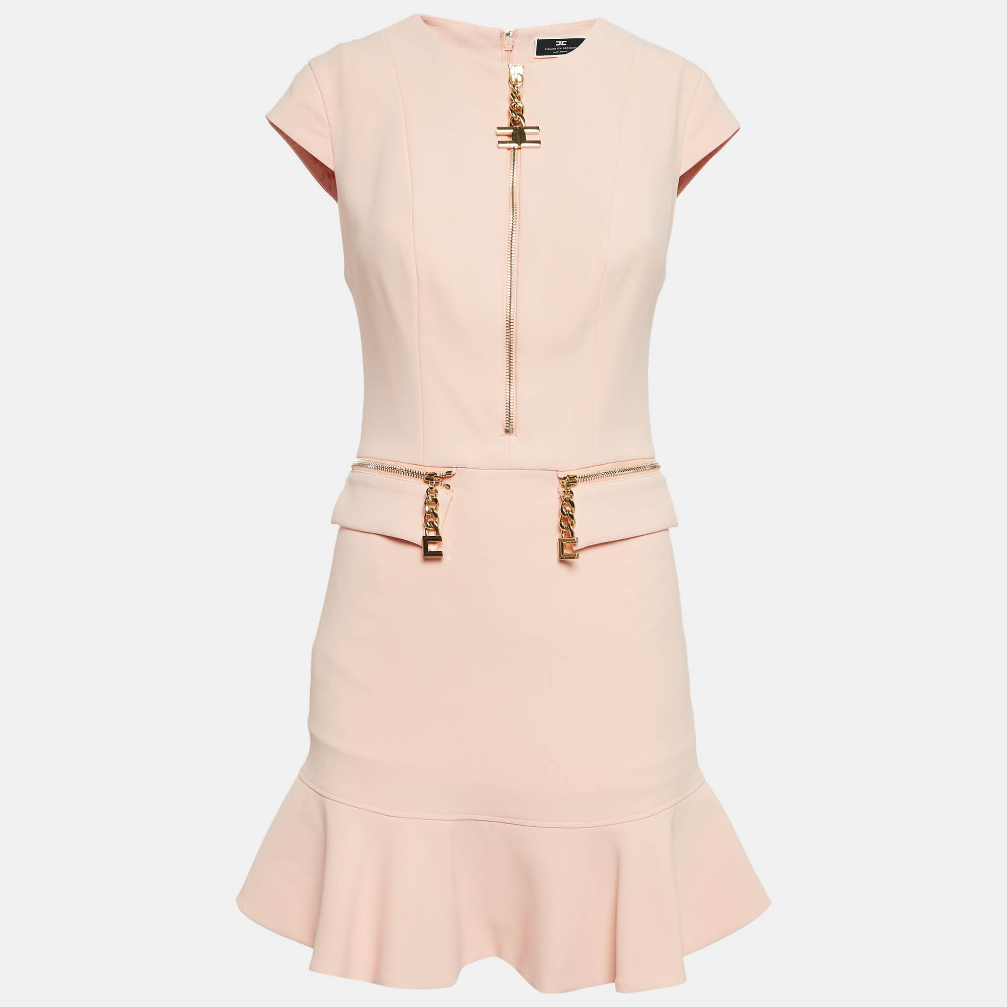 Pre Owned Elisabetta Franchi Pink Crepe Mini Dress M