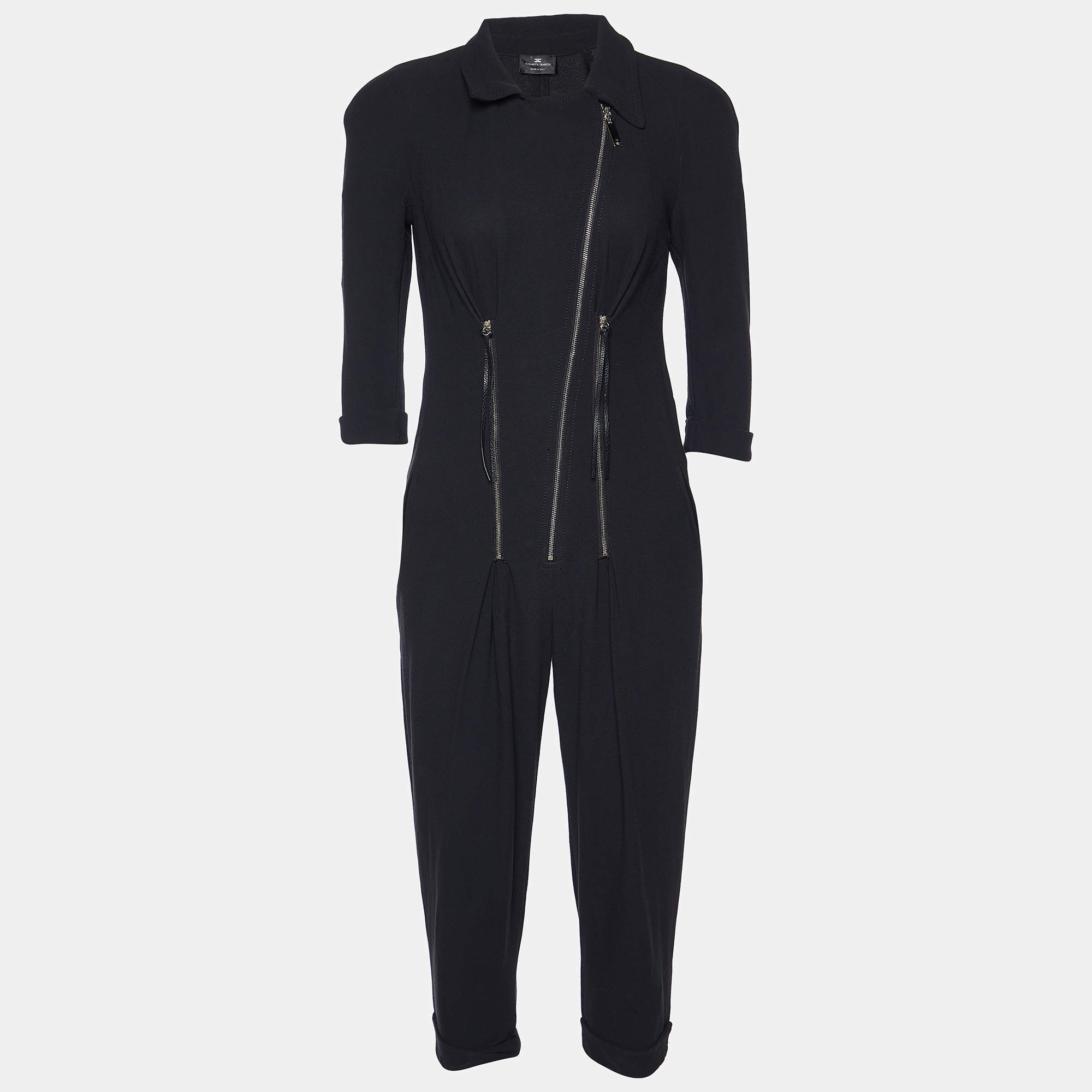 Elisabetta Franchi Black Crepe Zip Detail Jumpsuit S