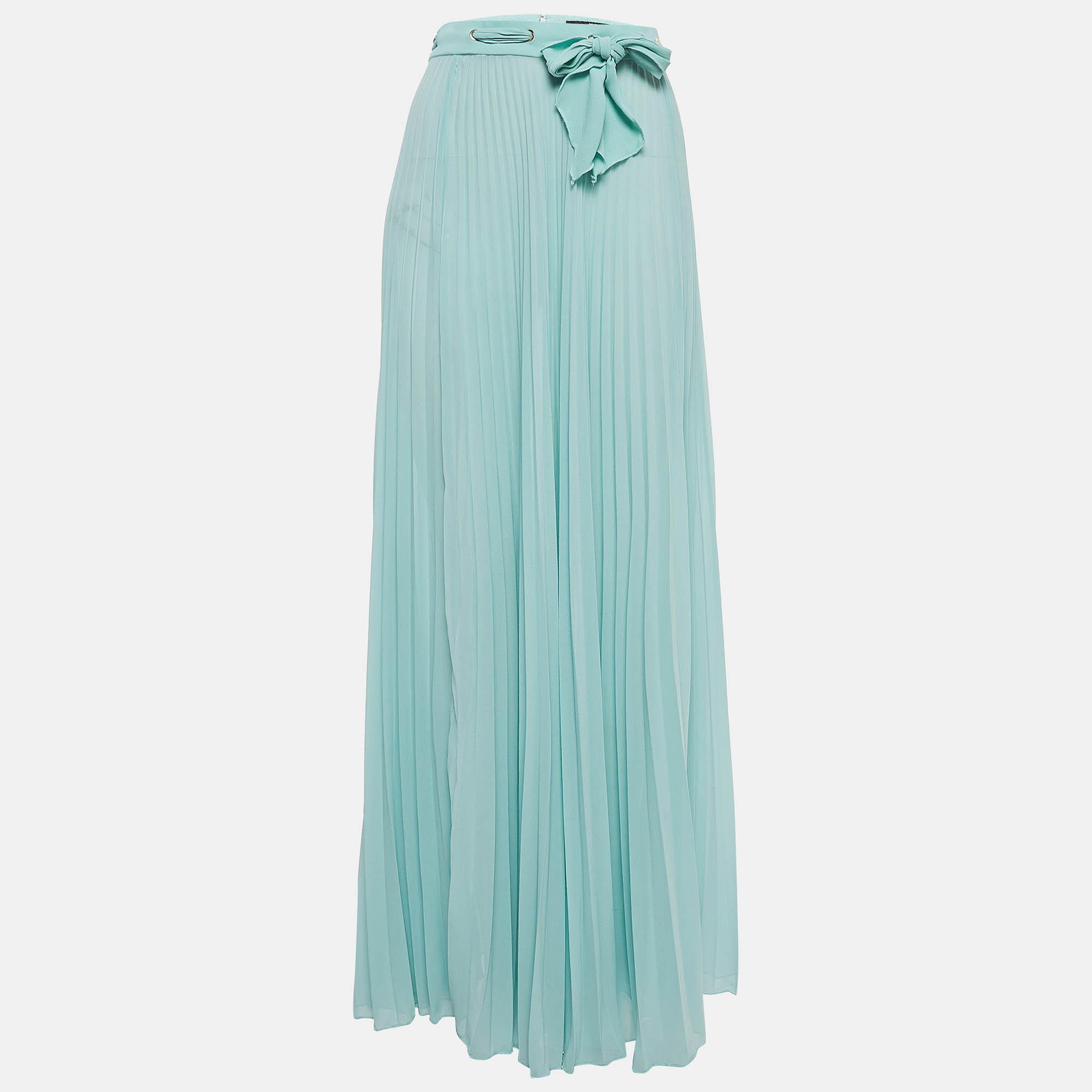 Elisabetta Franchi Mint Green Chiffon Plisse Maxi Skirt M