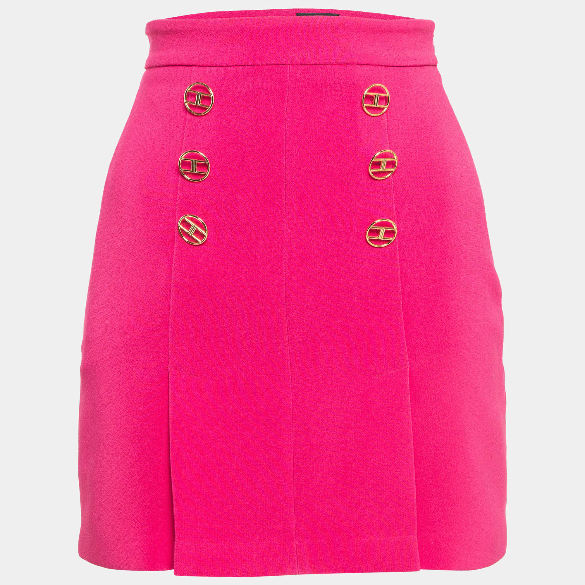 Elisabetta Franchi Pink Logo Embellished Mini Skirt S