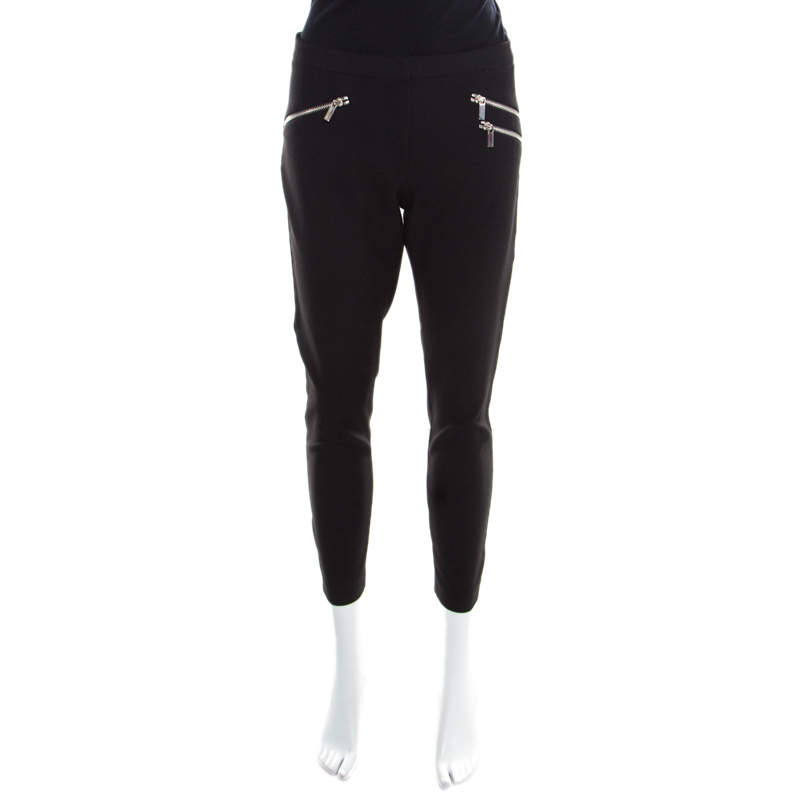 Elizabeth & James Black Stretch Knit Zip Detail Tapered Trousers M