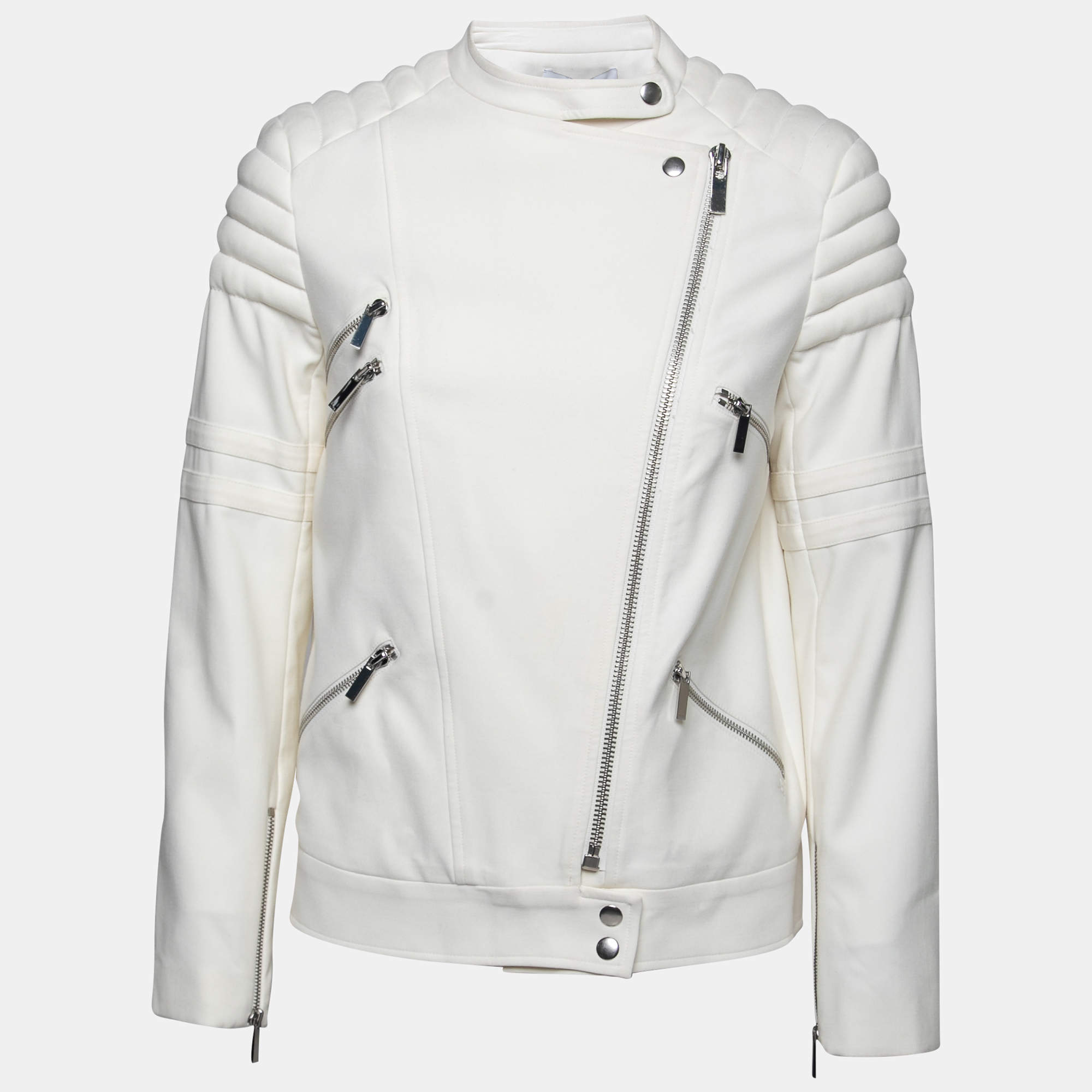 Elizabeth and James White Quilted Shoulder Detail Culkin Biker Jacket S