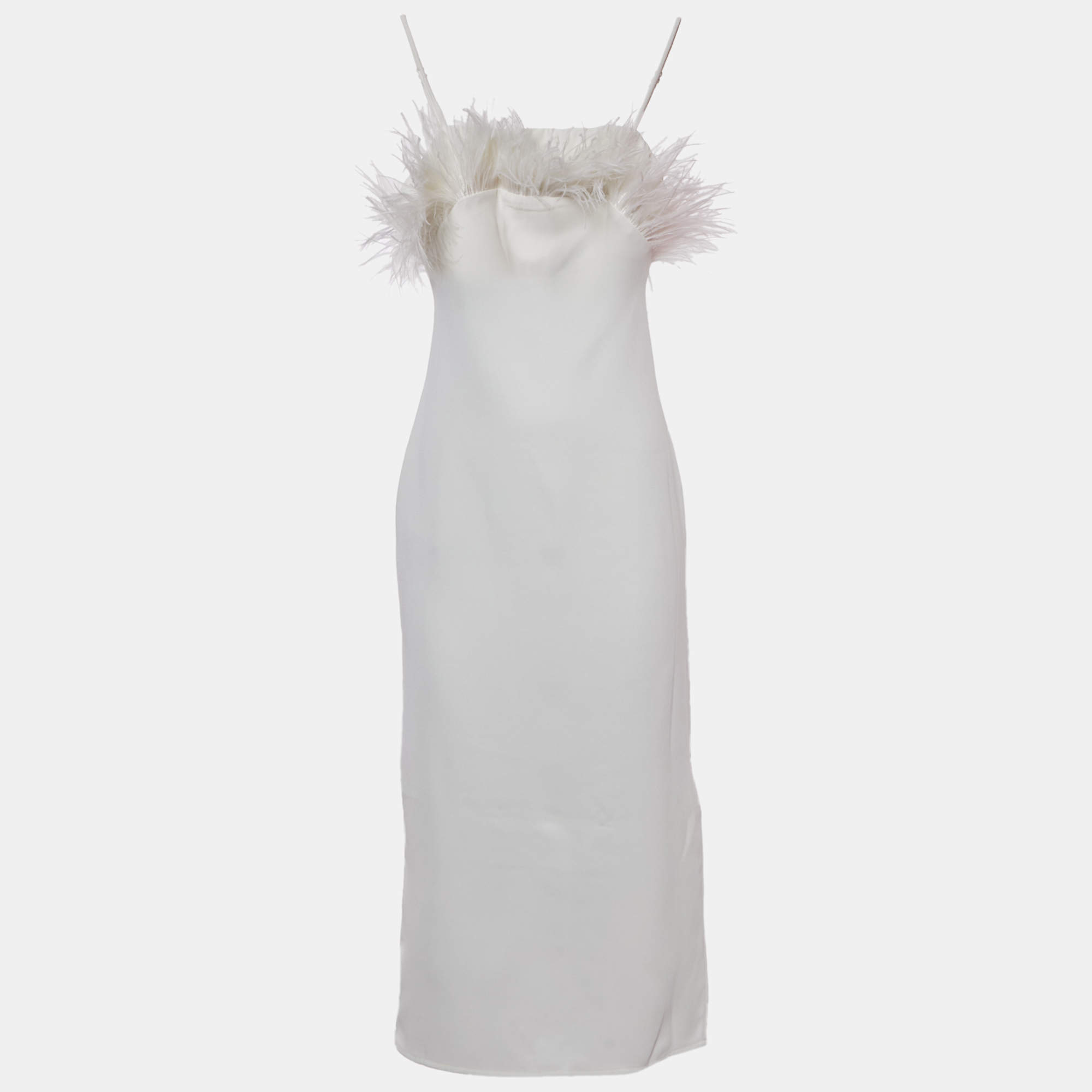 Pre Owned Elliatt Ivory/White Crepe Feather Detail Harley Midi Dress XS