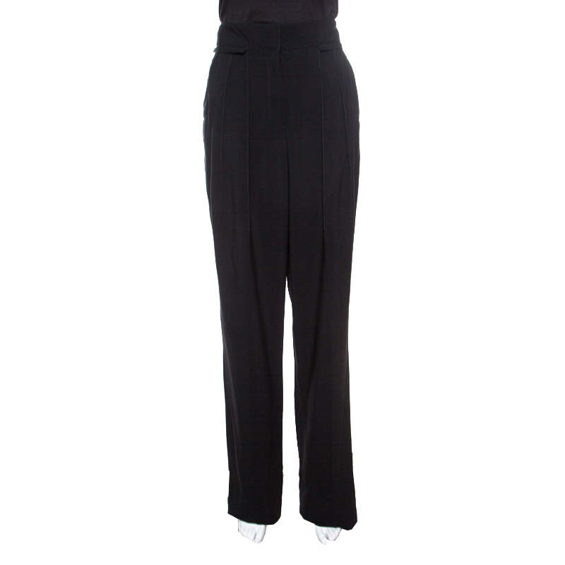 Emanuel Ungaro Black Pleat Front Straight Fit Trousers M