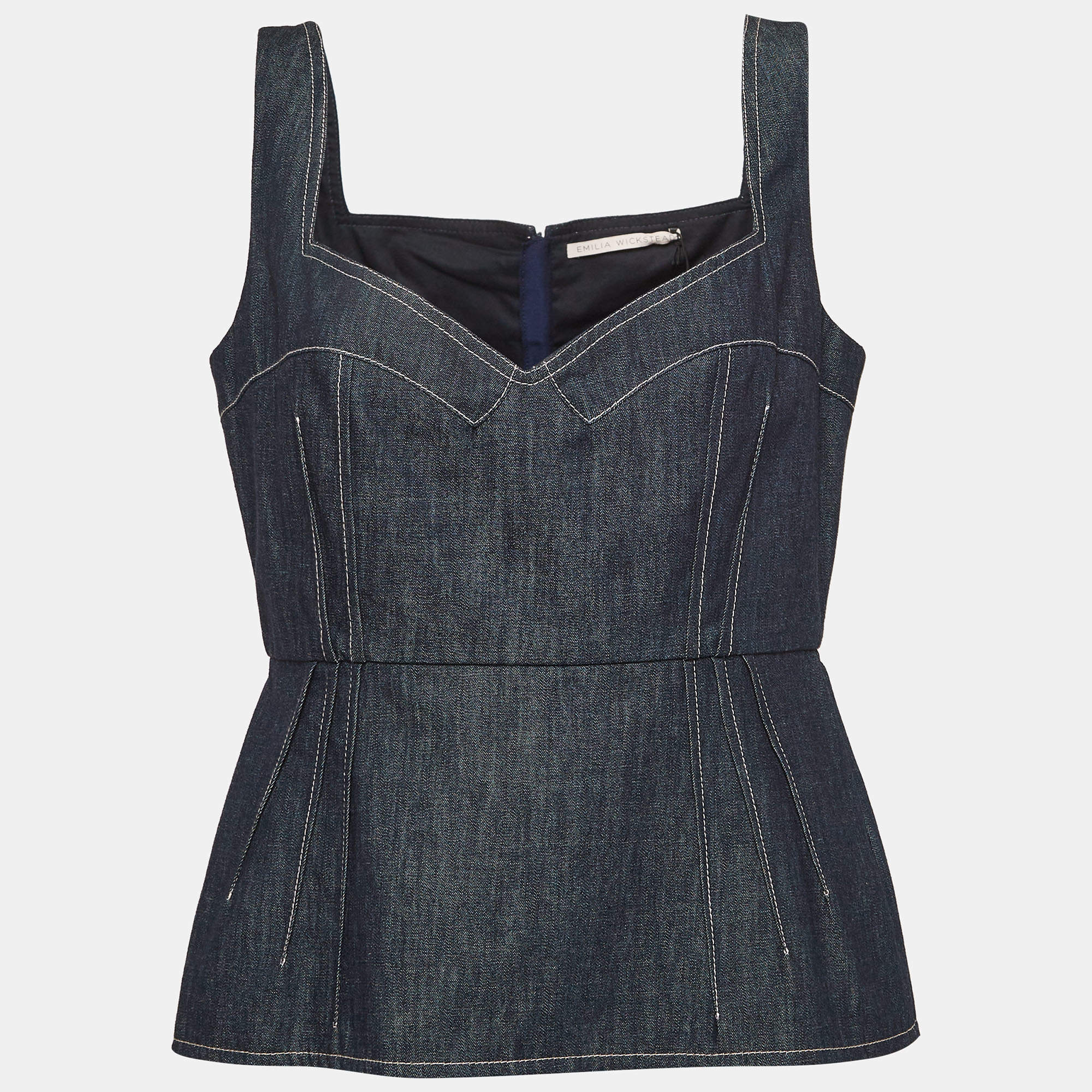 Pre Owned Emilia Wickstead Blue Apple Denim Bustier Top L