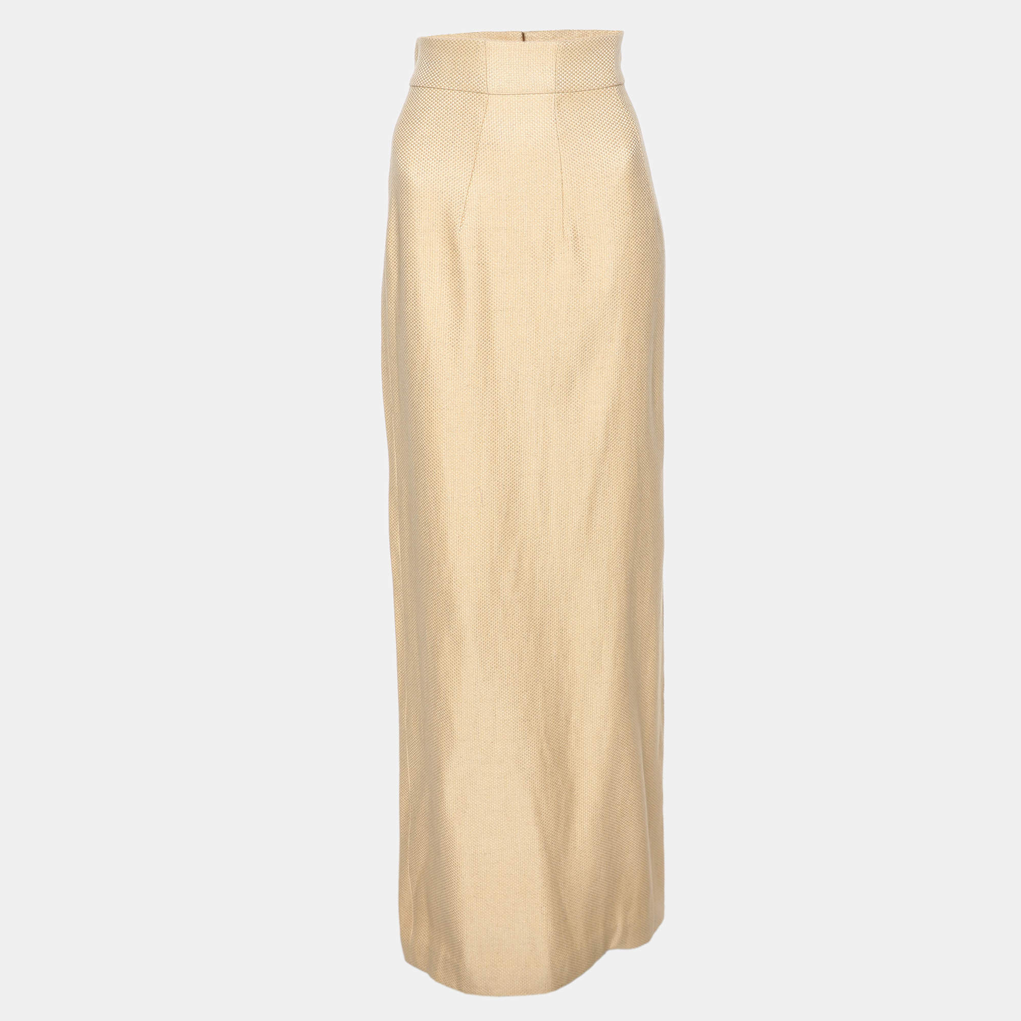 Pre Owned Emilia Wickstead Beige Textured Fabric Maxi Skirt M