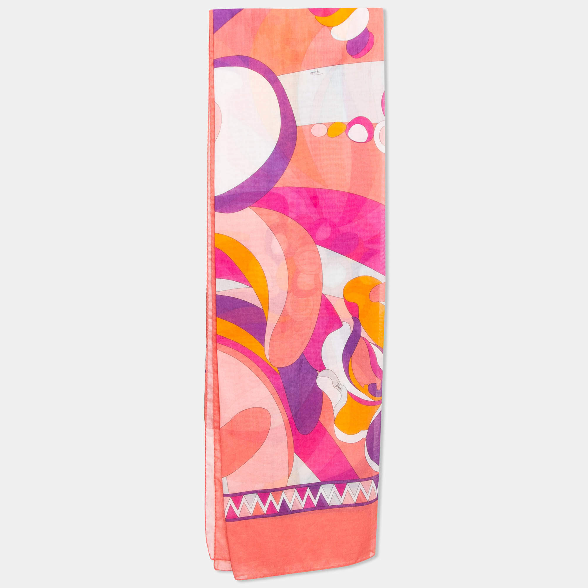 Pre Owned Emilio Pucci Pink Printed Cotton Scarf 