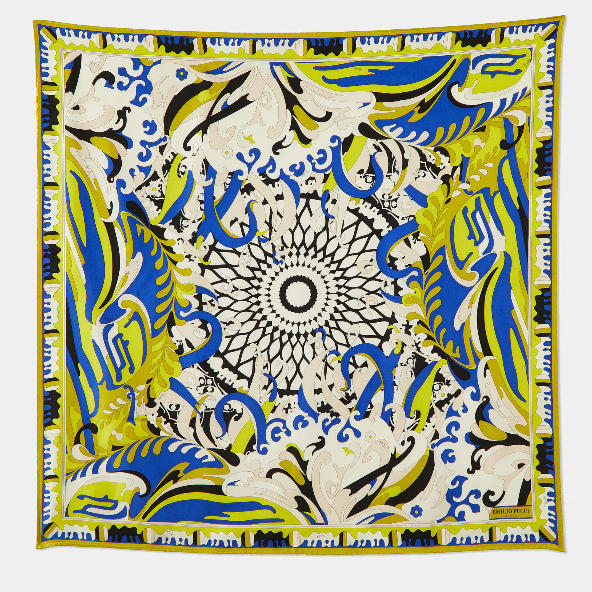 Emilio Pucci Lime/Blue Iride Print Silk Scarf