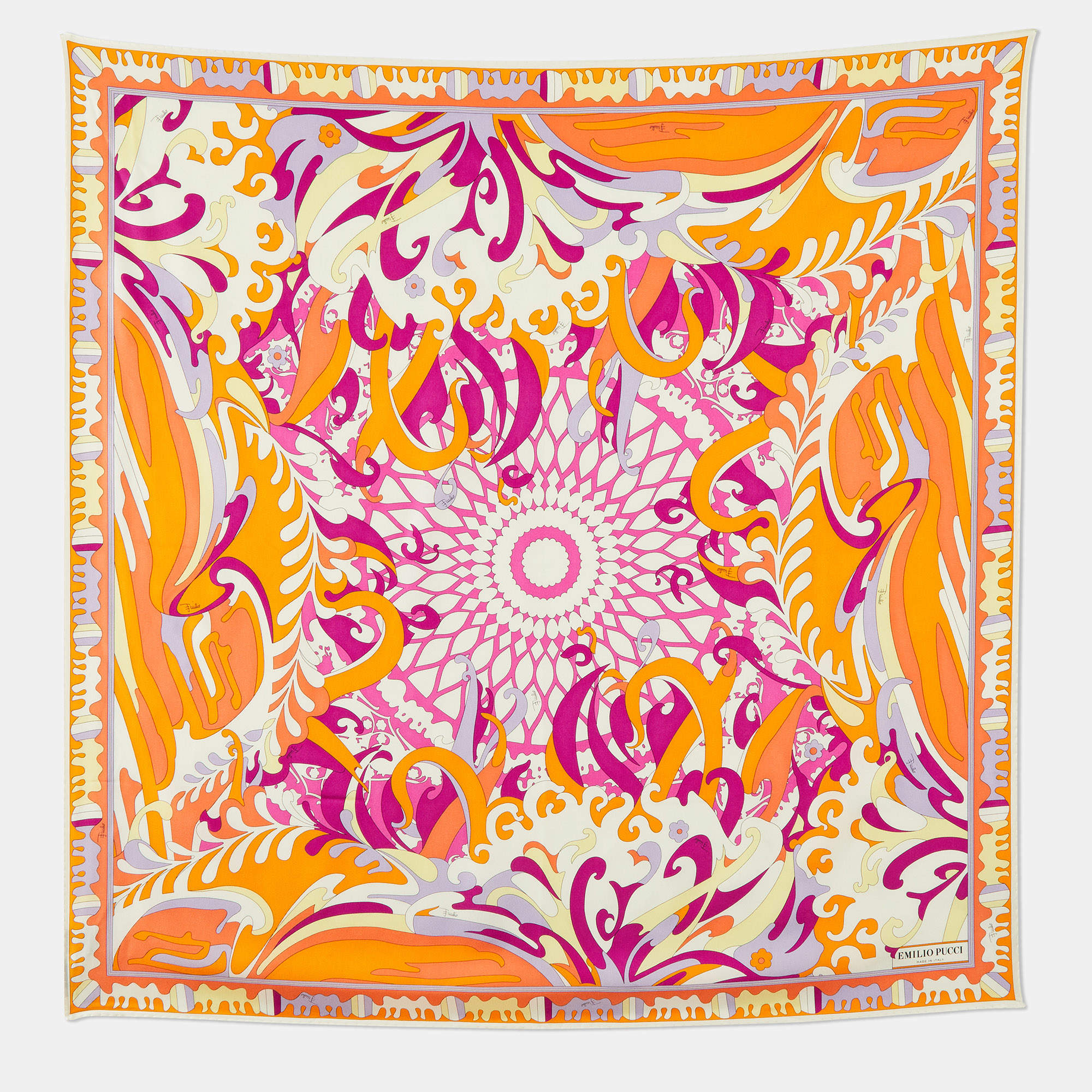 Emilio Pucci Orange/Pink Iride Print Silk Scarf