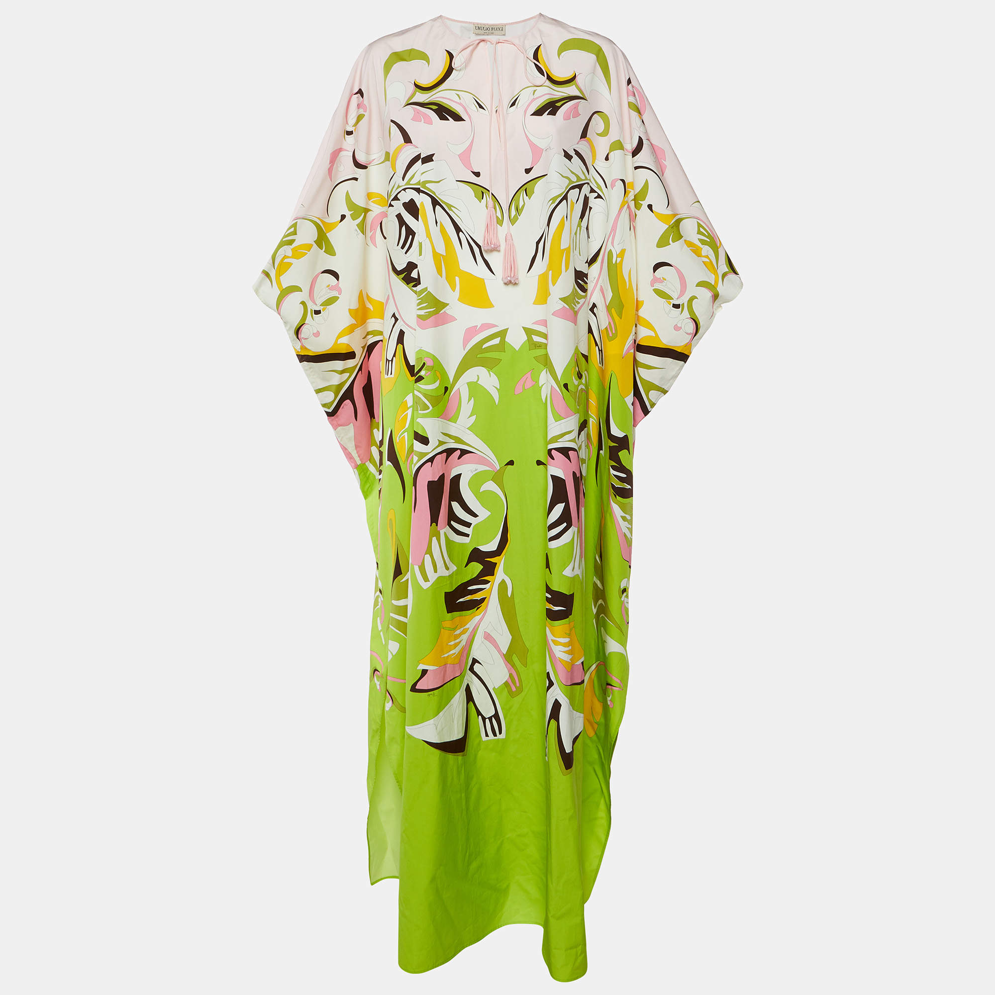 Emilio Pucci Pink/Green Platani Print Cotton Kaftan One Size