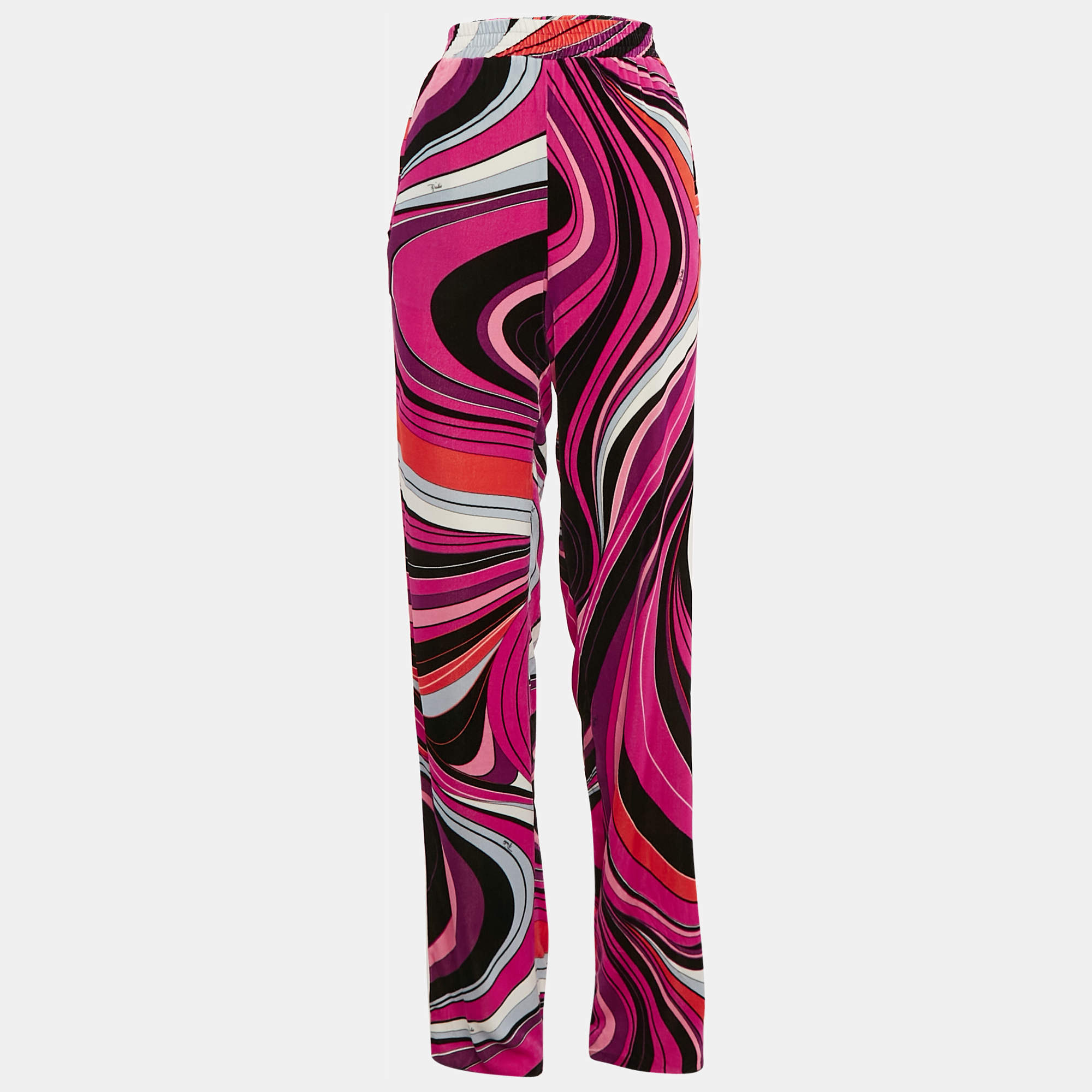 Pre Owned Emilio Pucci Pink/Multicolor Printed Velvet Jersey Pants M