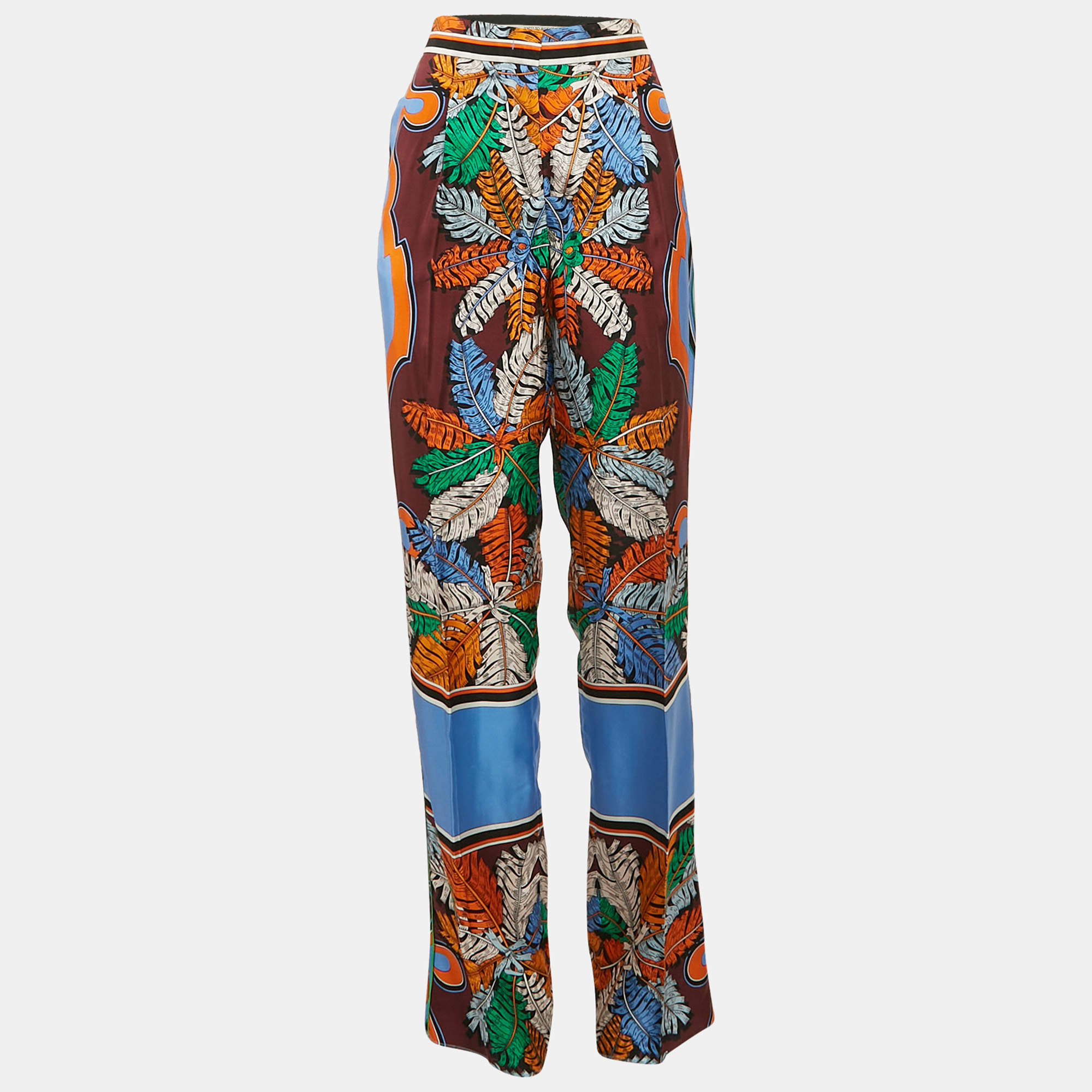 Emilio Pucci Multicolor Leaf Print Silk Tapered Trousers S