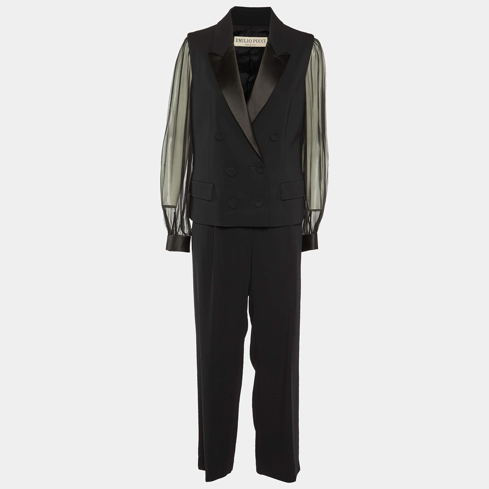 Emilio Pucci Black Crepe Double Breasted Pant Suit L