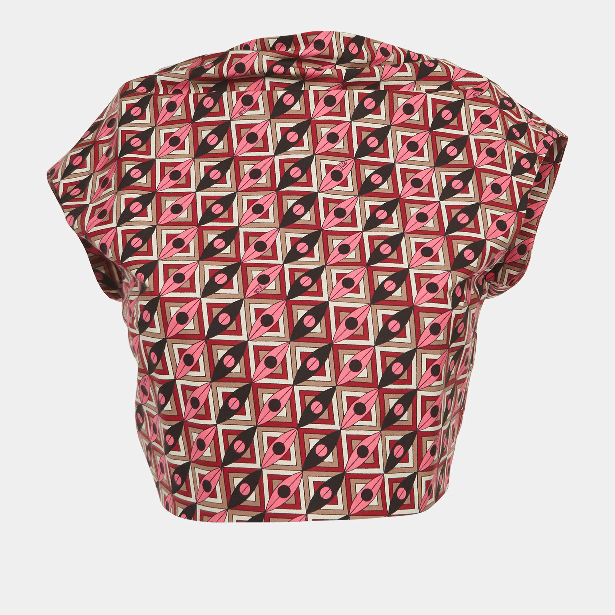 Pre Owned Emilio Pucci Multicolour Geometric Print Cotton Tie Up Top S