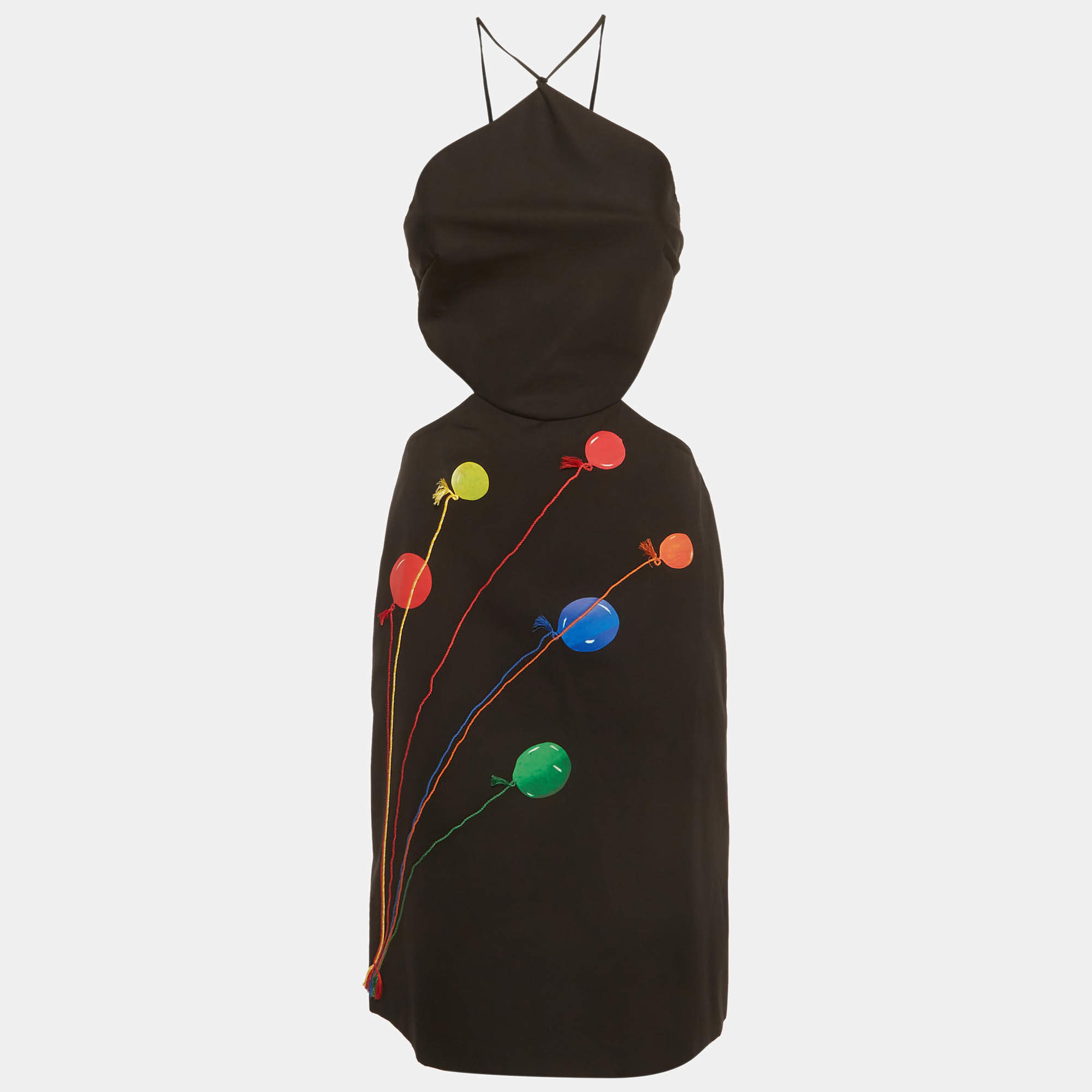 Pre Owned Emilio Pucci Black Printed Cotton Cutout Halter Neck Dress S