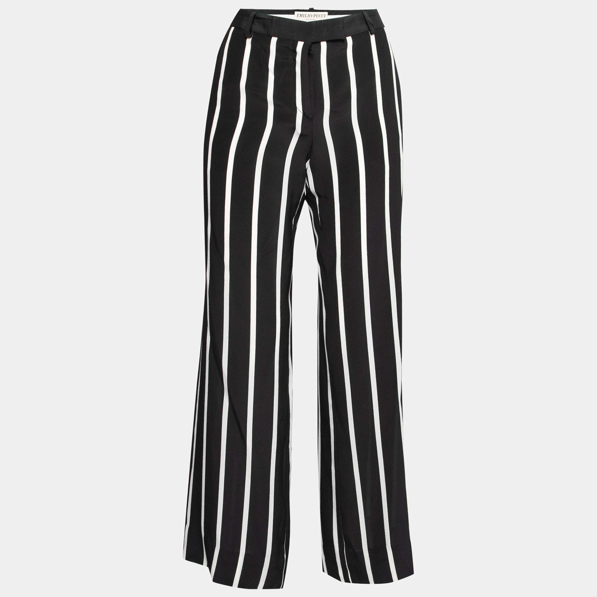 مملوكة مسبقًا Emilio Pucci Black Striped Silk Wide Leg Trousers M